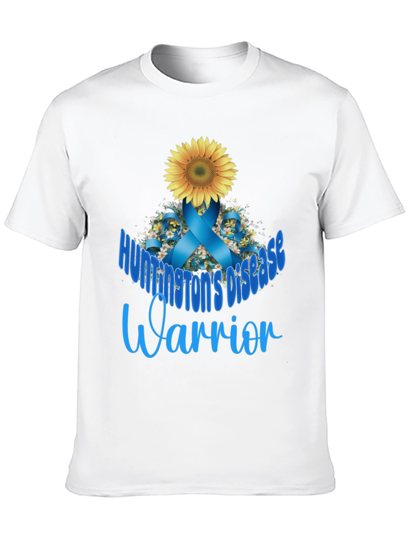 Huntingtons Disease Warrior T-Shirt Sunflower Blue Ribbon