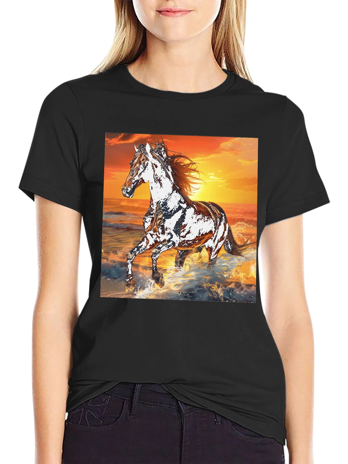 Horse Sunset Graphic Tee - Black