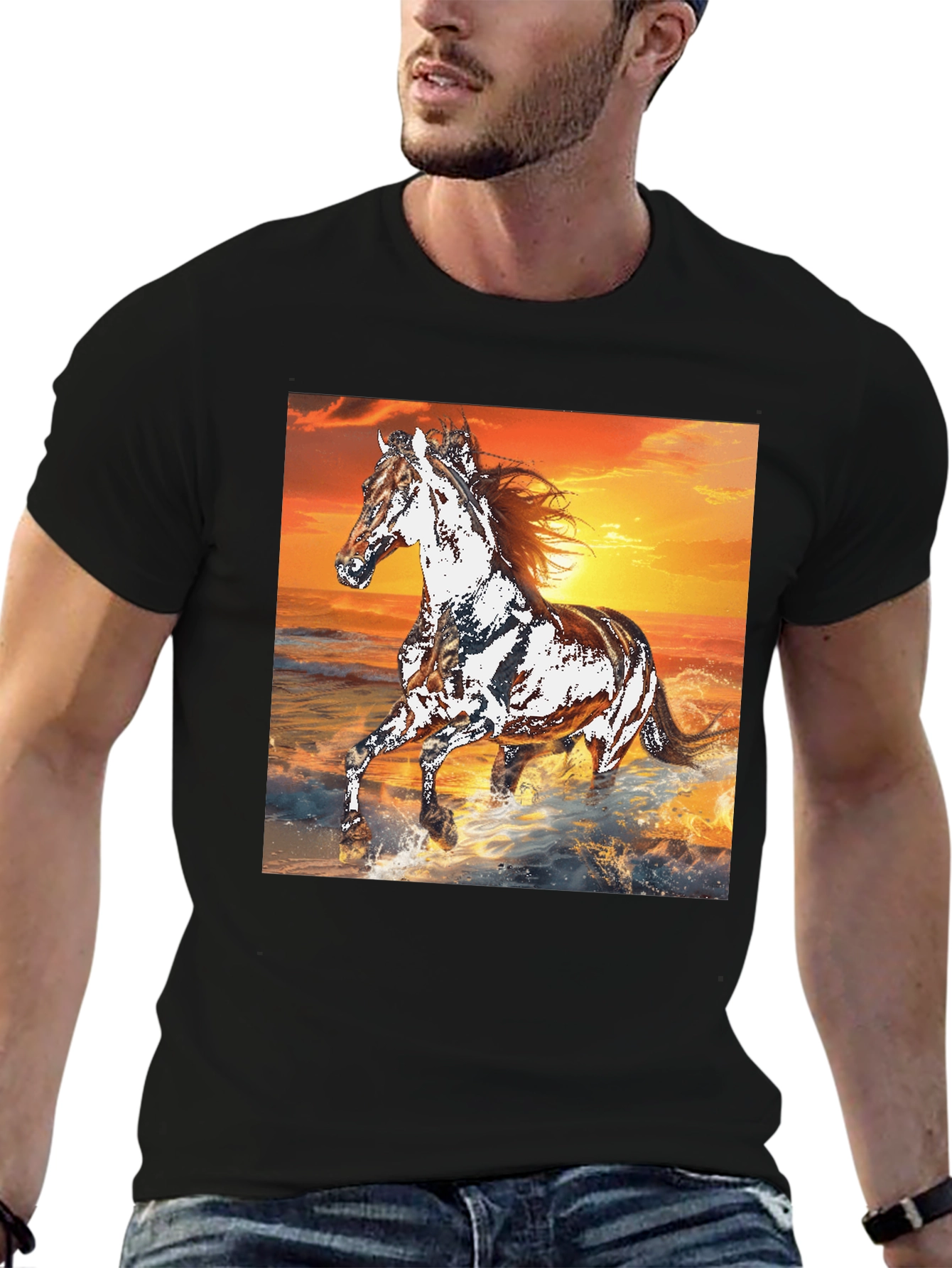 Horse Sunset Graphic Tee - Black
