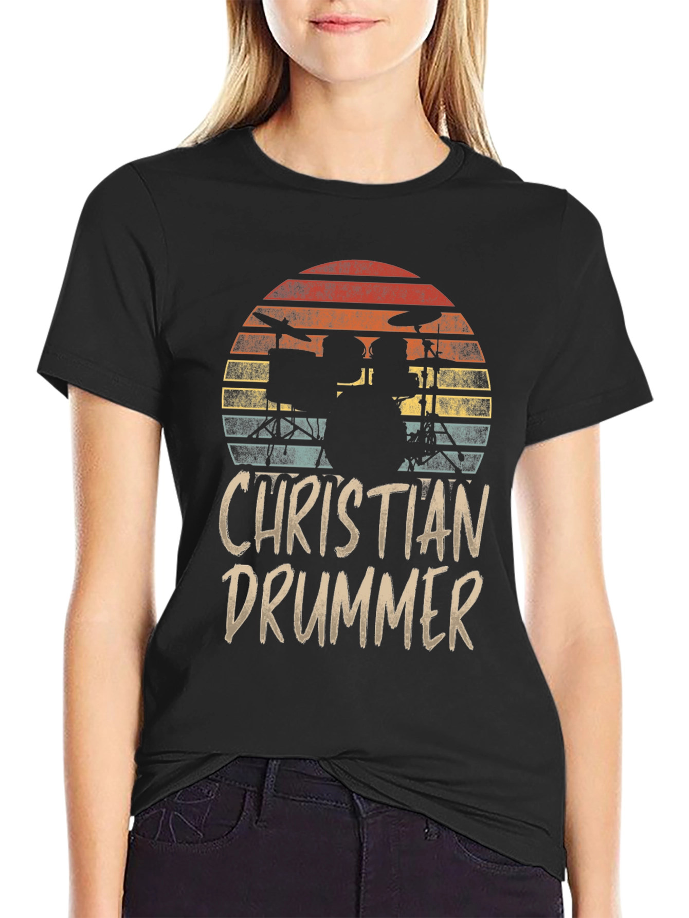Christian Drummer Sunset Graphic T-Shirt
