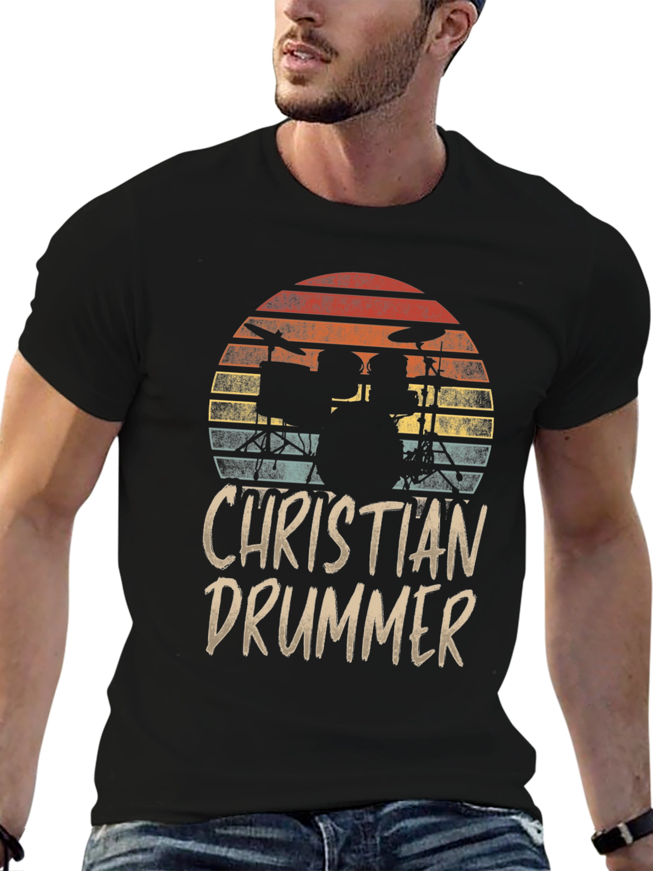 Christian Drummer Sunset Graphic T-Shirt