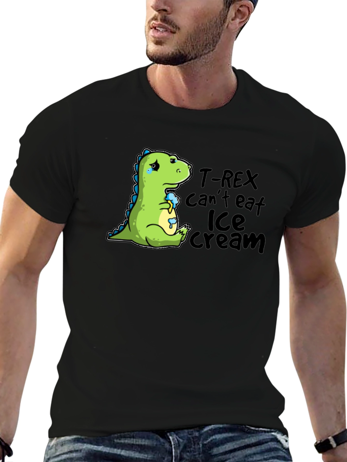 Sad Dino T-Rex Ice Cream Humor Graphic T-Shirt