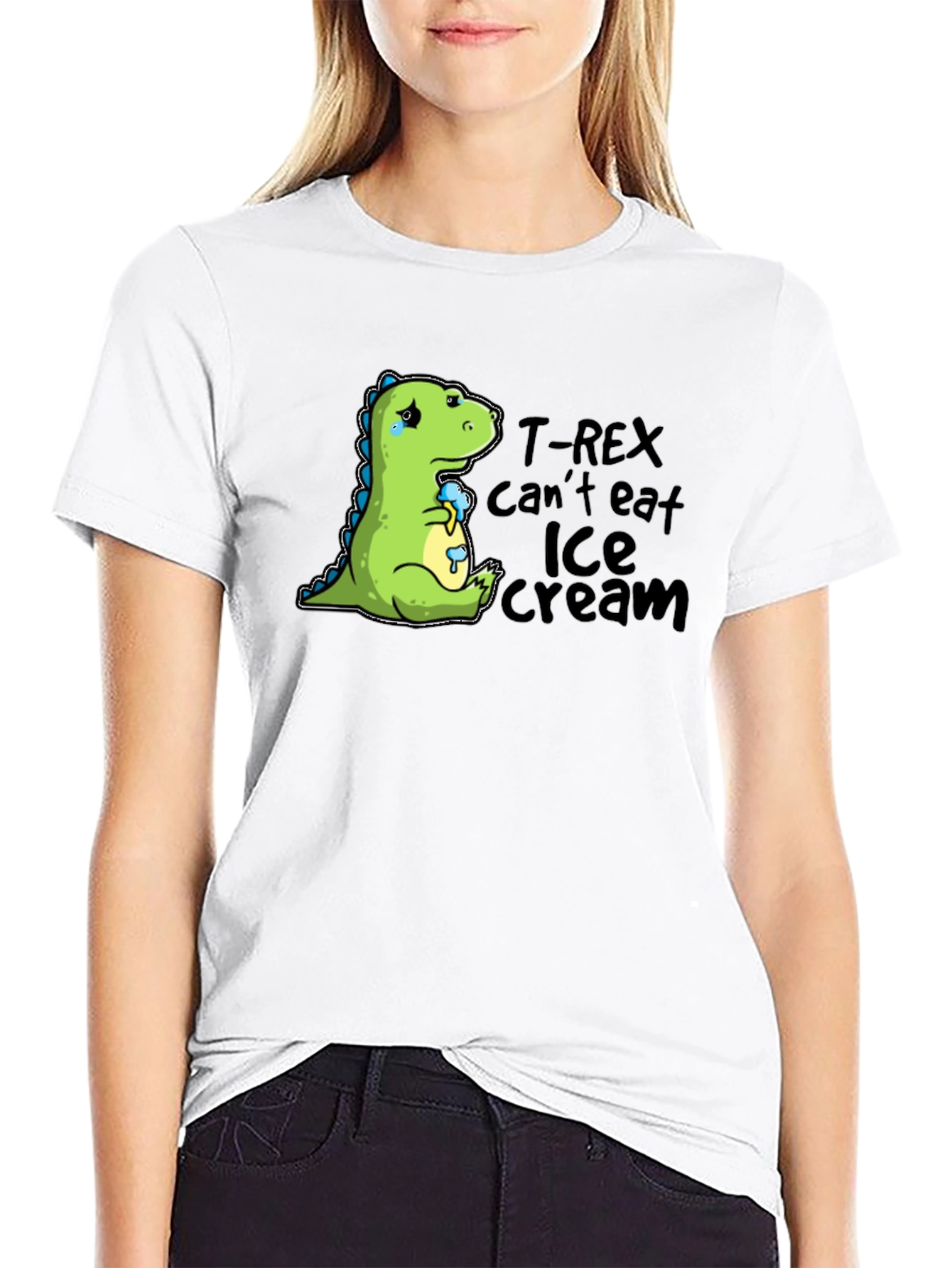 Sad Dino T-Rex Ice Cream Humor Graphic T-Shirt
