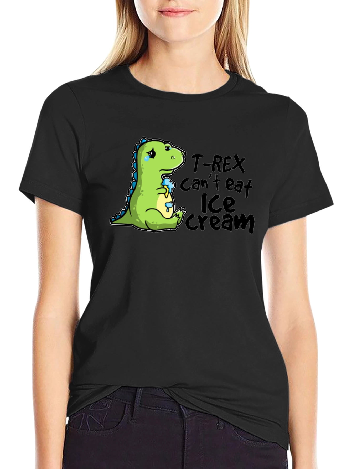 Sad Dino T-Rex Ice Cream Humor Graphic T-Shirt