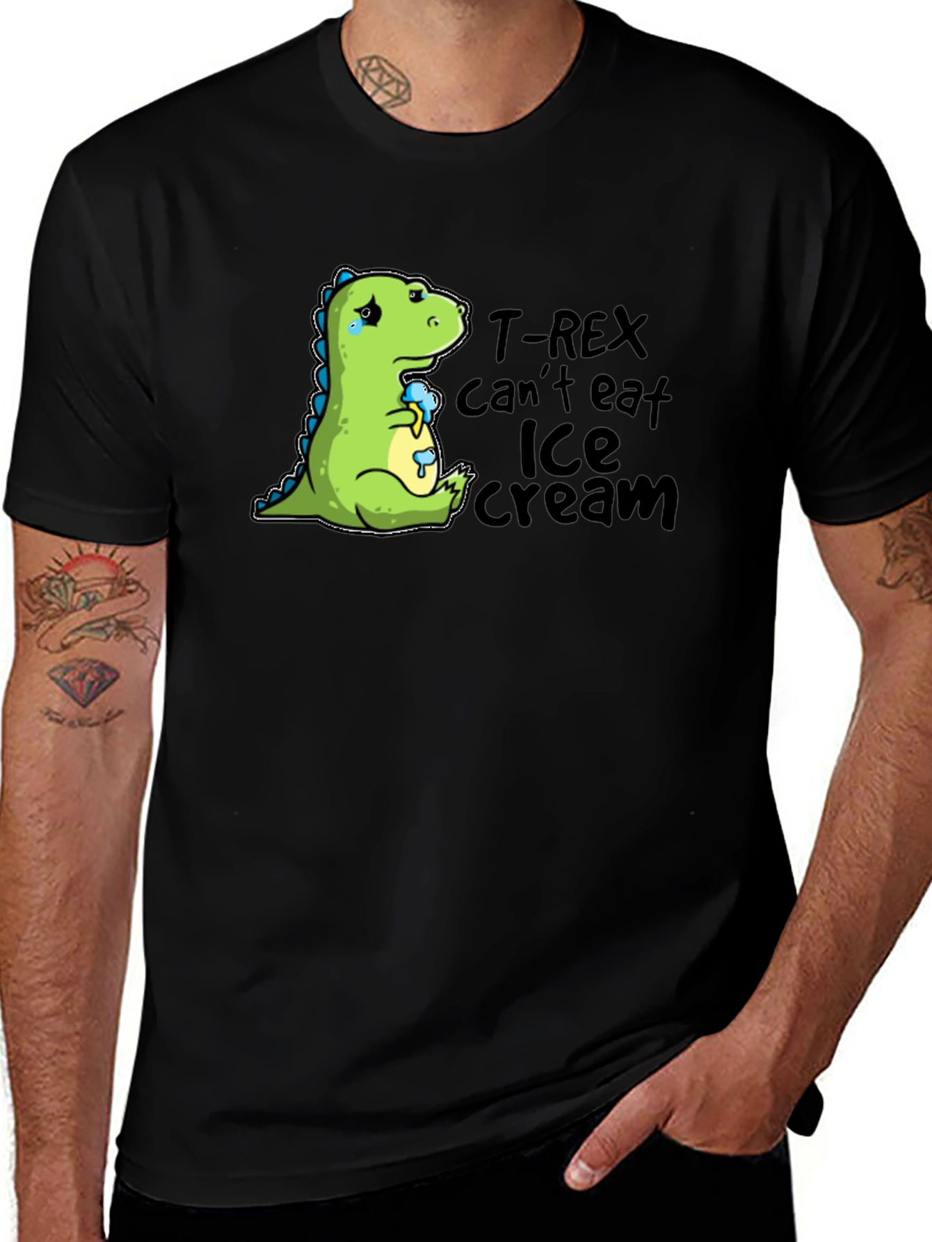 Sad Dino T-Rex Ice Cream Humor Graphic T-Shirt