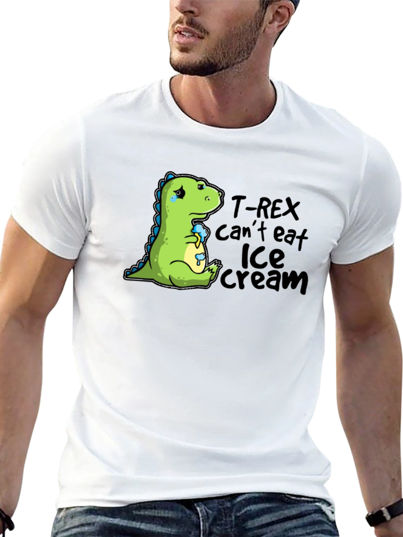 Sad Dino T-Rex Ice Cream Humor Graphic T-Shirt