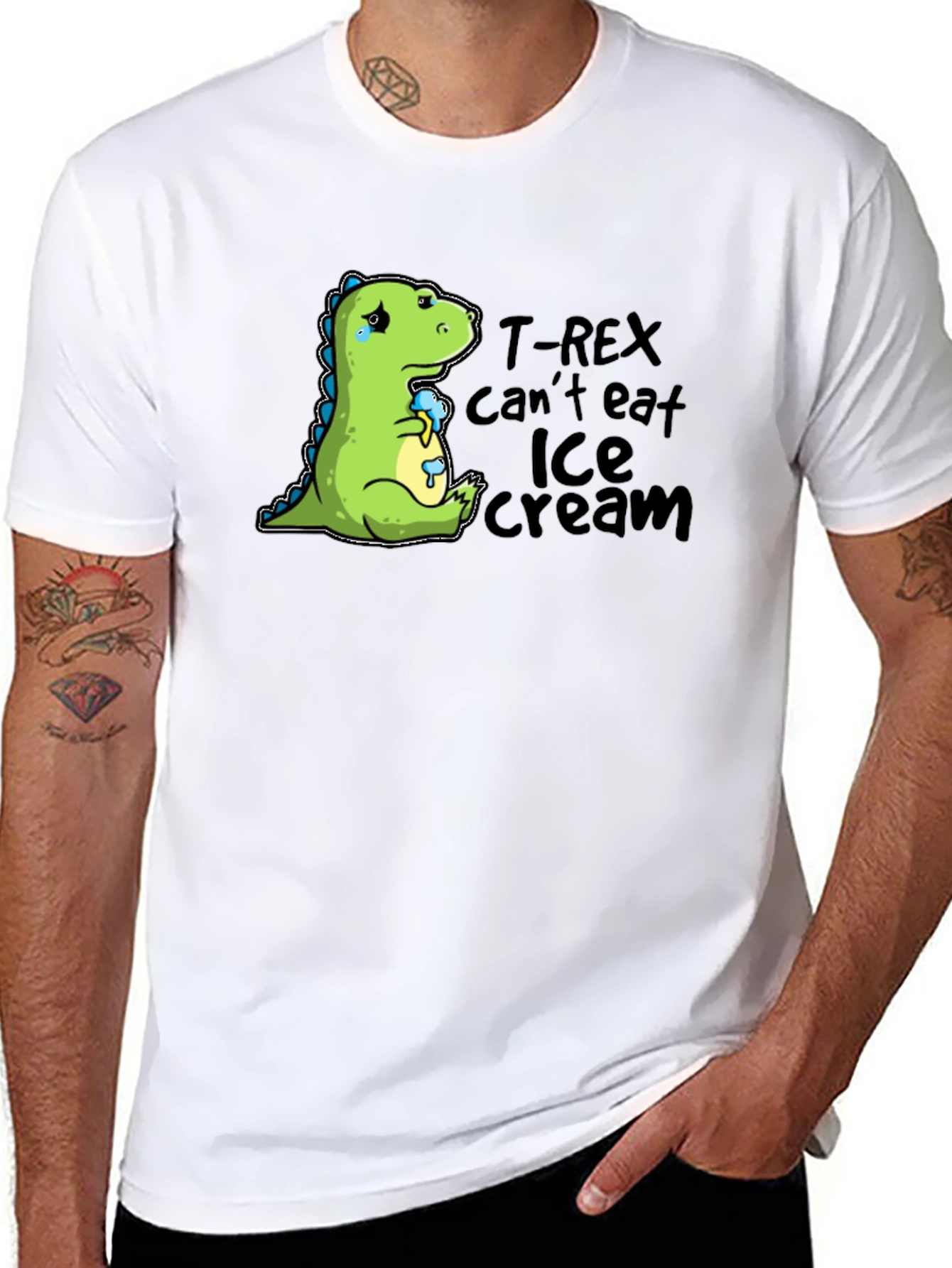 Sad Dino T-Rex Ice Cream Humor Graphic T-Shirt