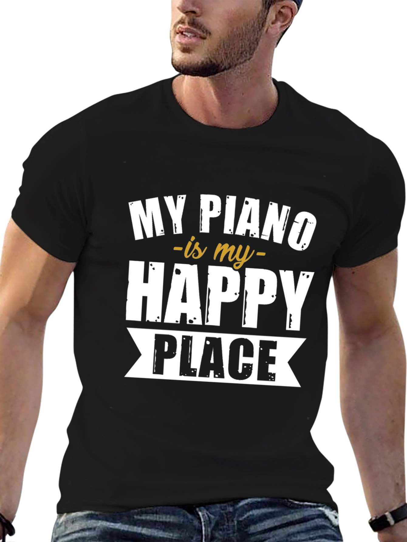 My Piano is My Happy Place Black T-Shirt