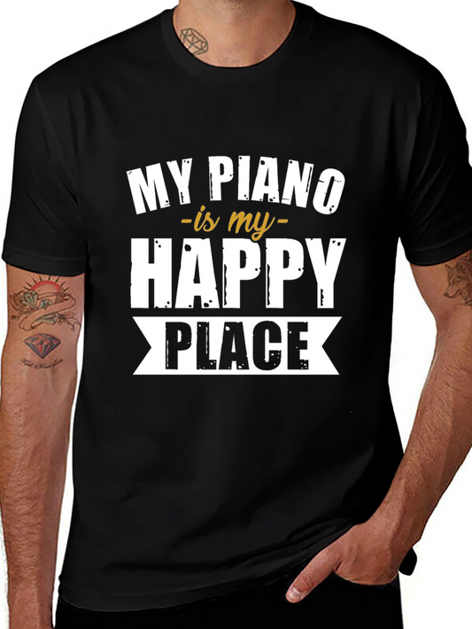 My Piano is My Happy Place Black T-Shirt