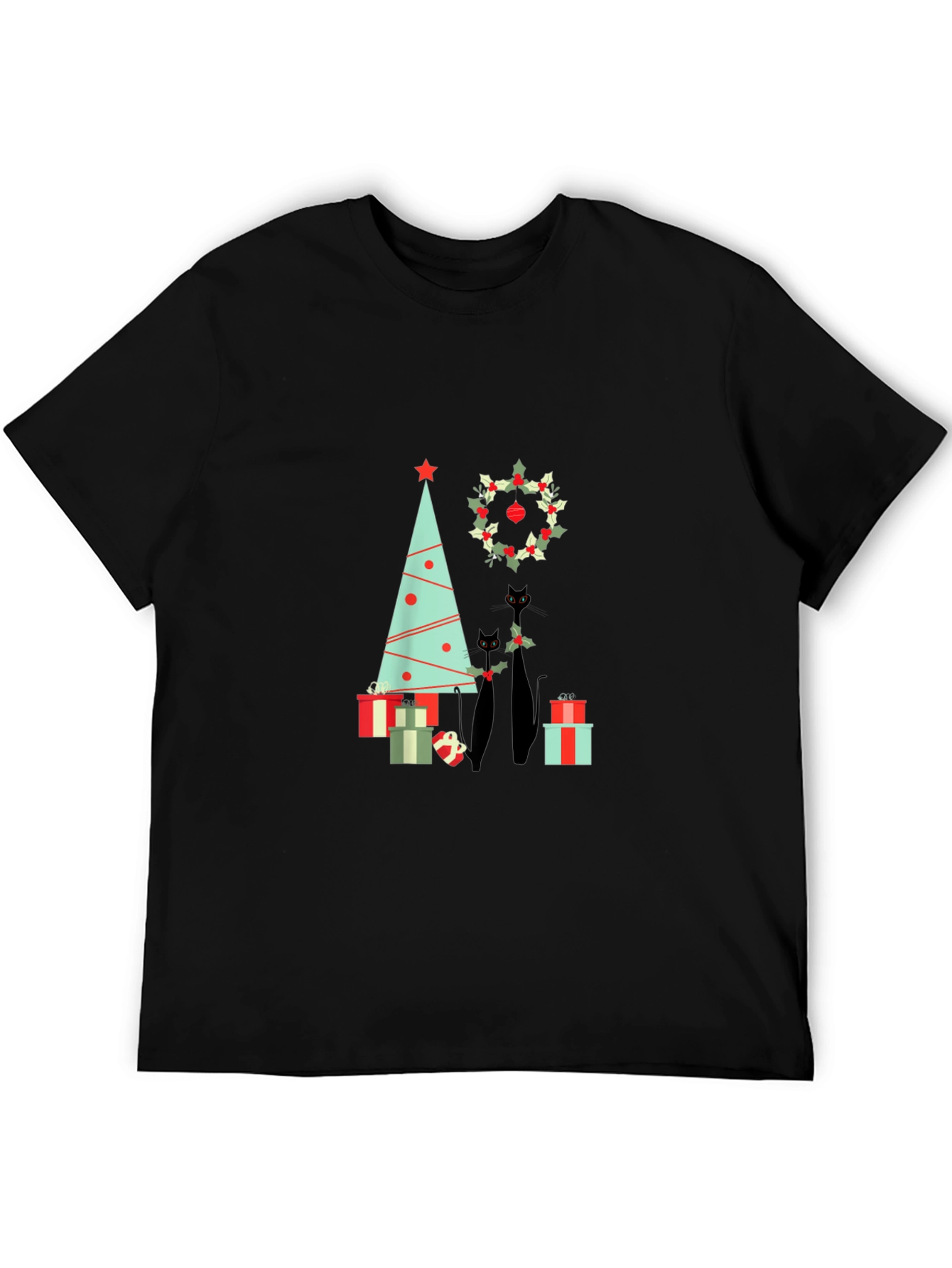 Festive Black Cat Christmas T-Shirt