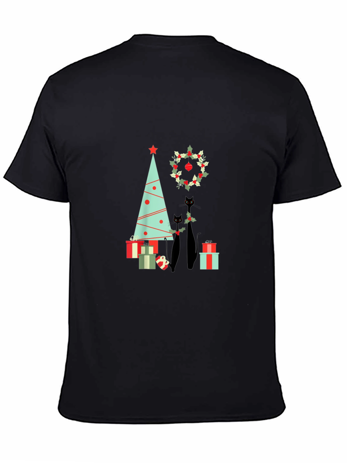 Festive Black Cat Christmas T-Shirt
