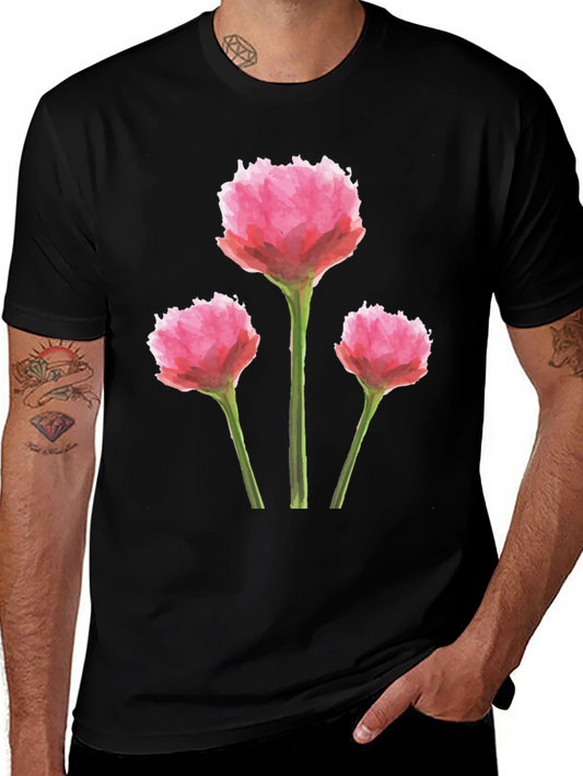 Floral T-Shirt with Watercolor Pink Blooms