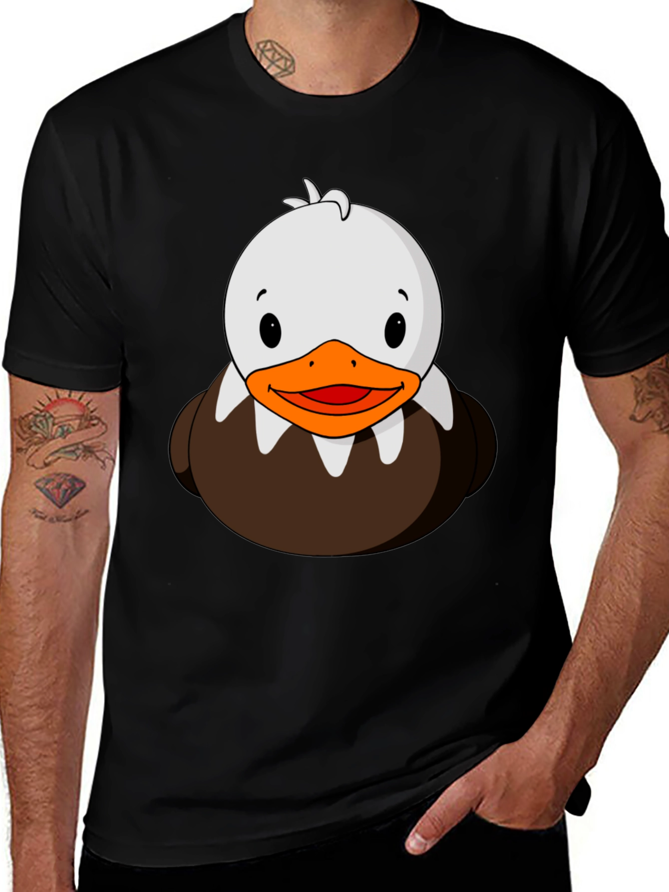 Cute Duck Cartoon Graphic Black T-Shirt