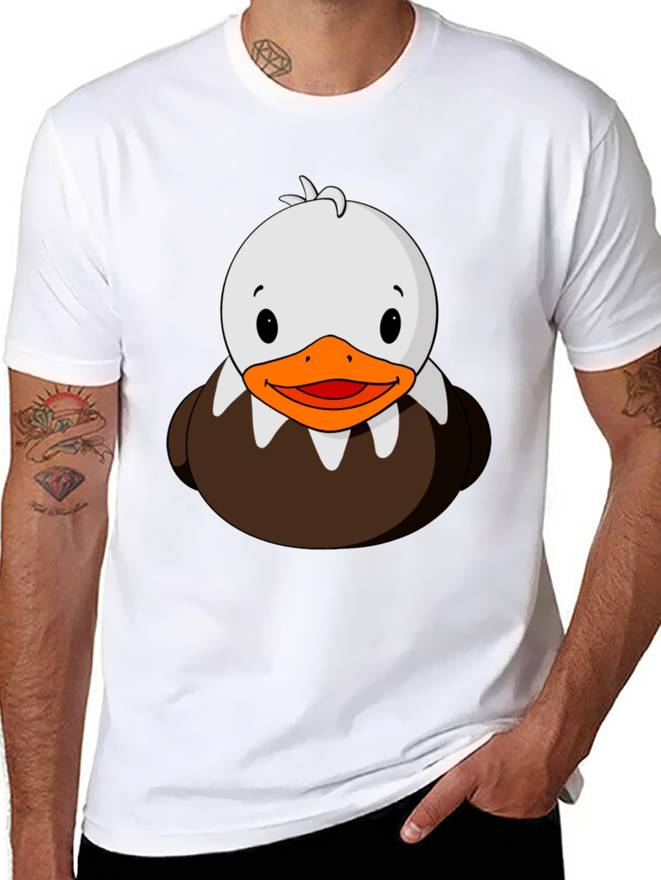 Cute Duck Cartoon Graphic Black T-Shirt