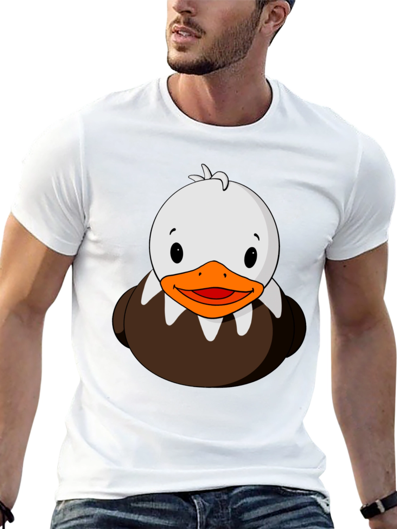Cute Duck Cartoon Graphic Black T-Shirt