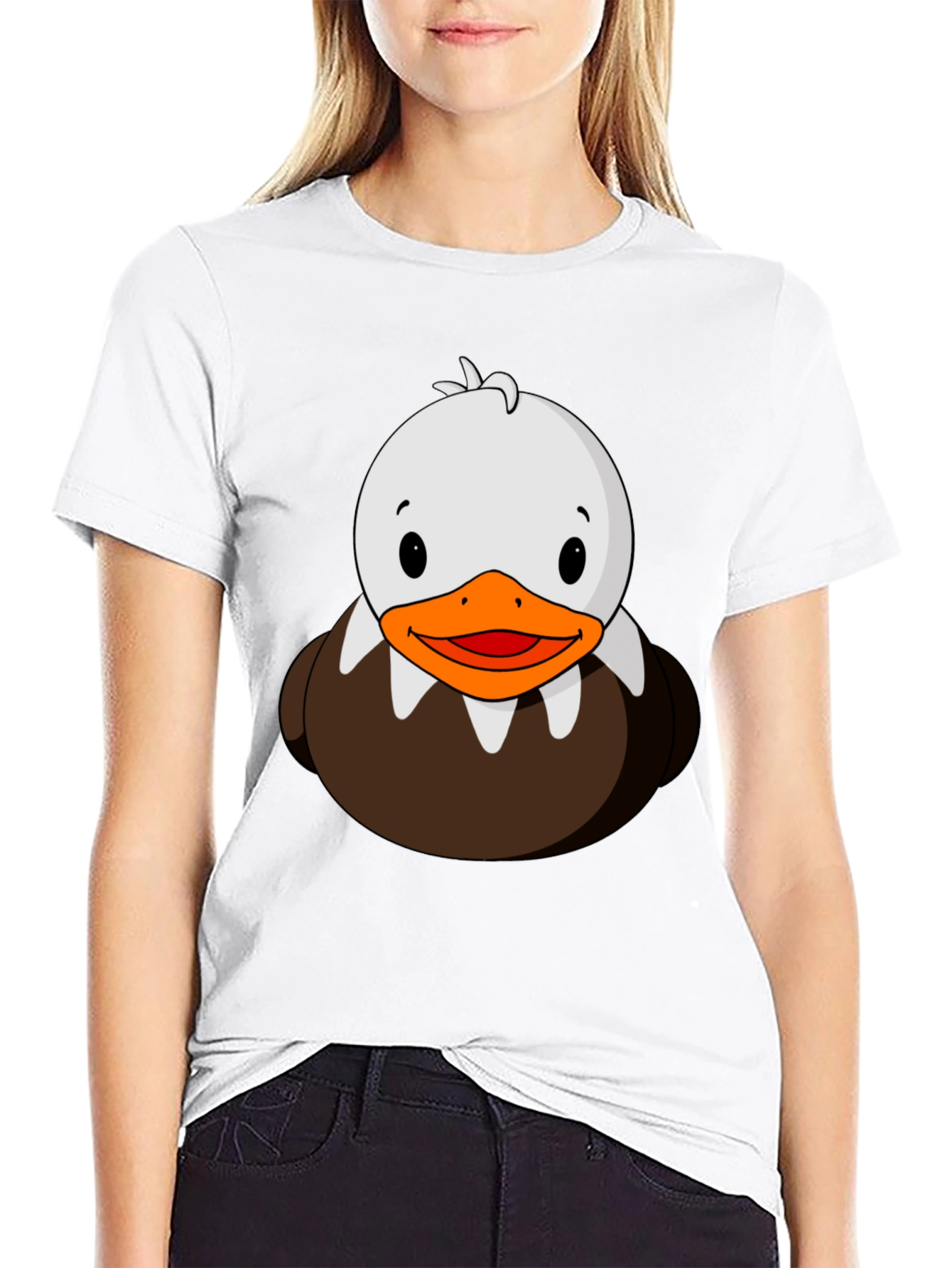 Cute Duck Cartoon Graphic Black T-Shirt