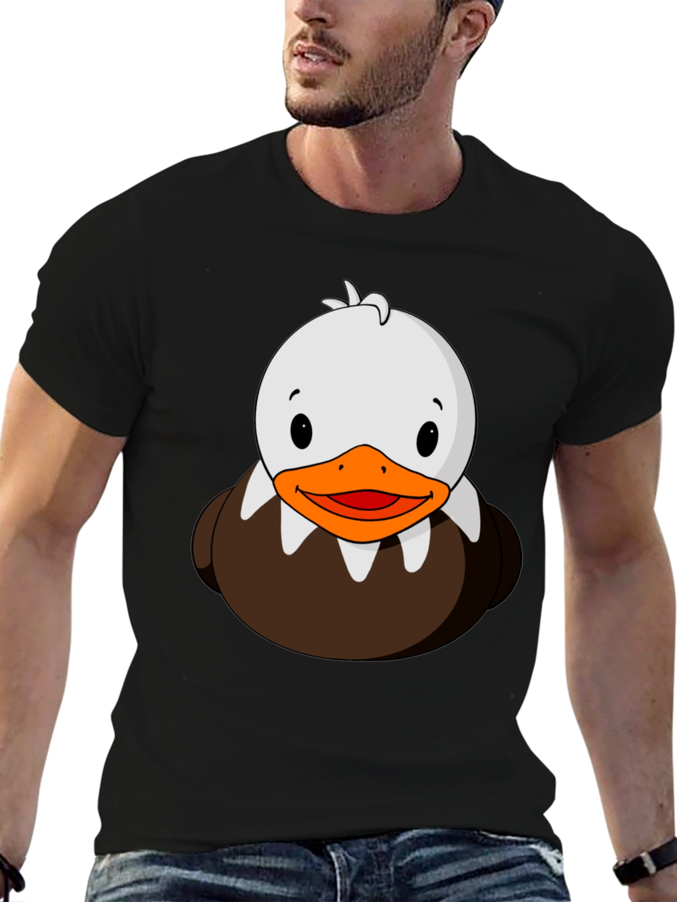 Cute Duck Cartoon Graphic Black T-Shirt