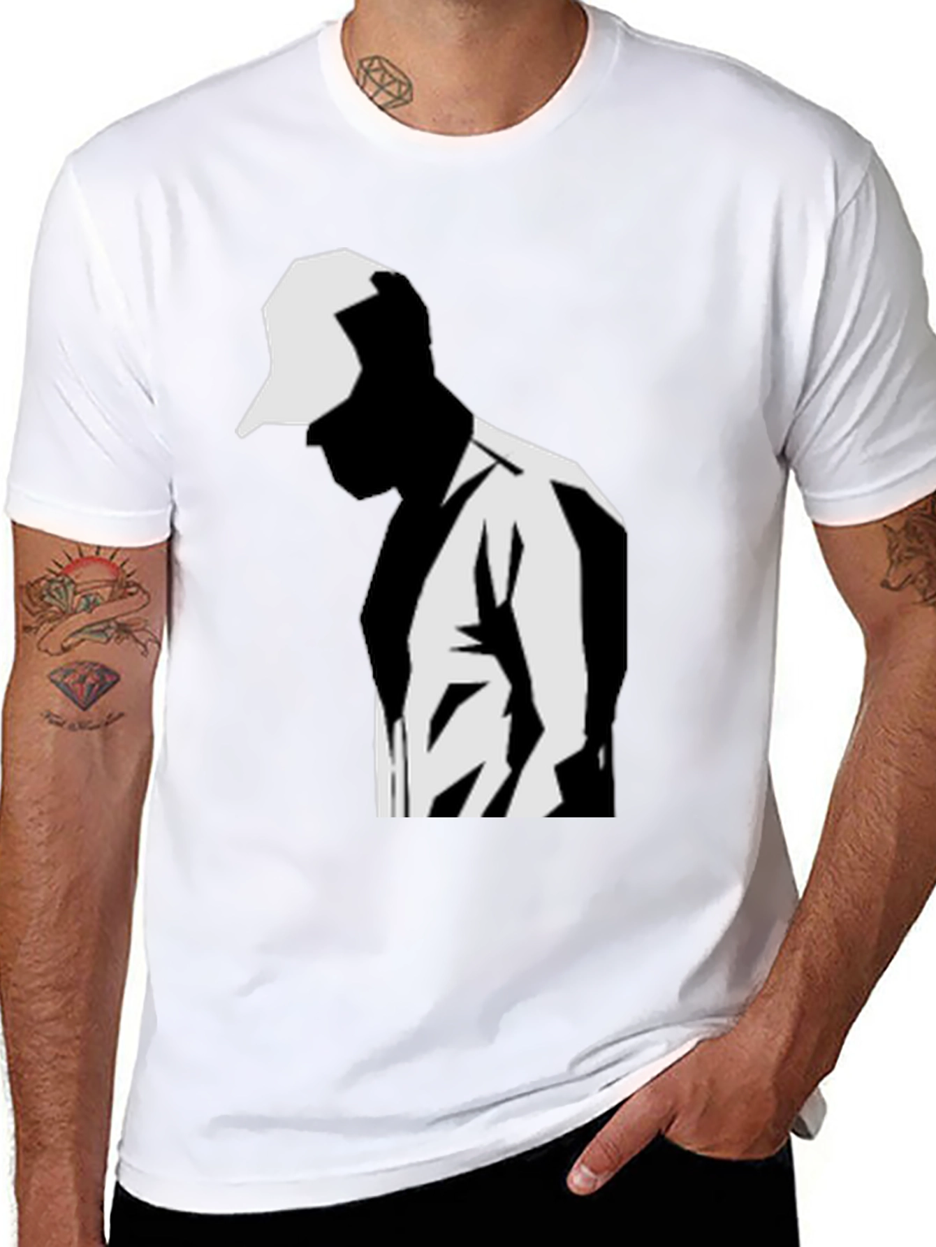 Modern Graphic T-Shirt: Black & White Silhouette Design