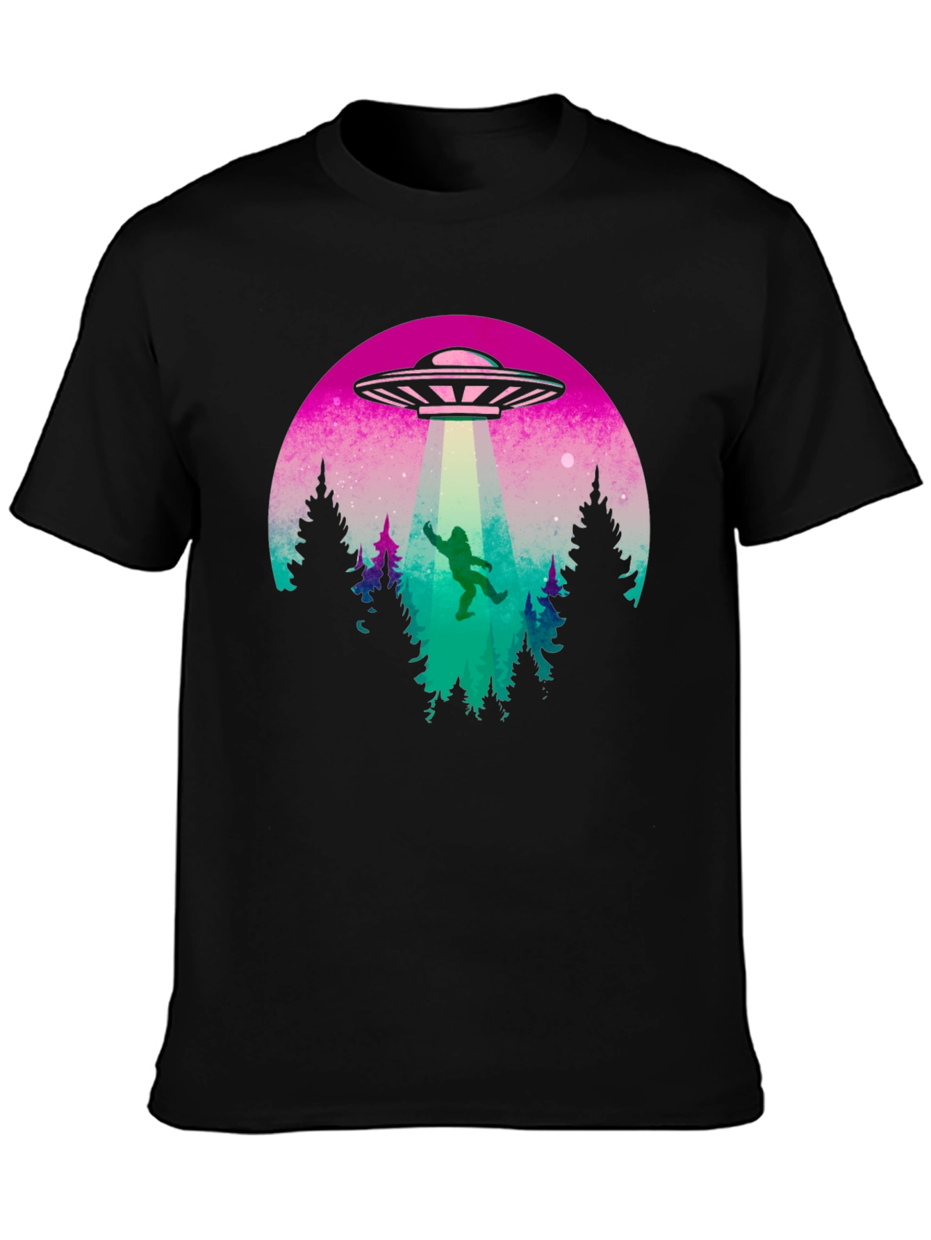 UFO Abduction Bigfoot T-Shirt - Black