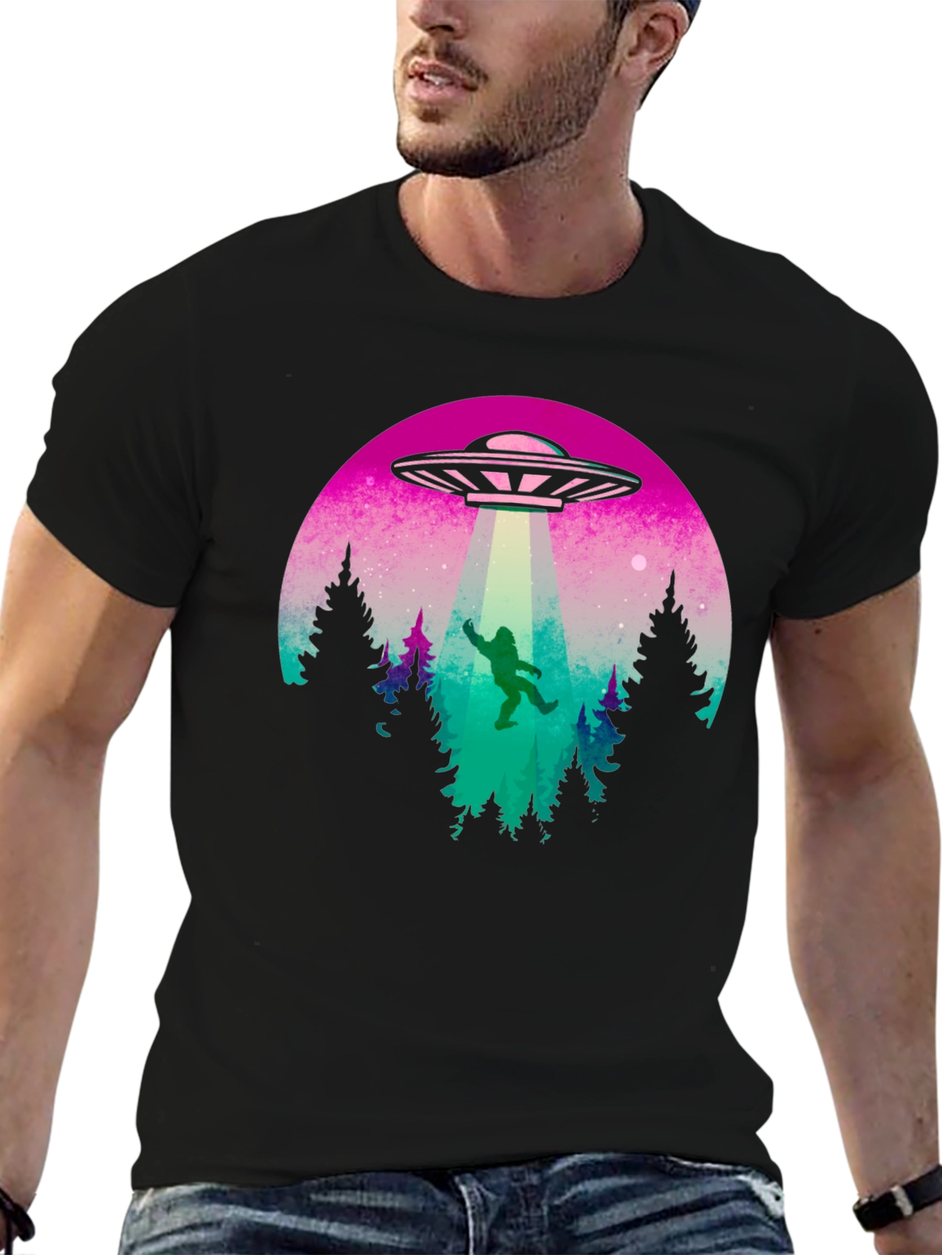 UFO Abduction Bigfoot T-Shirt - Black