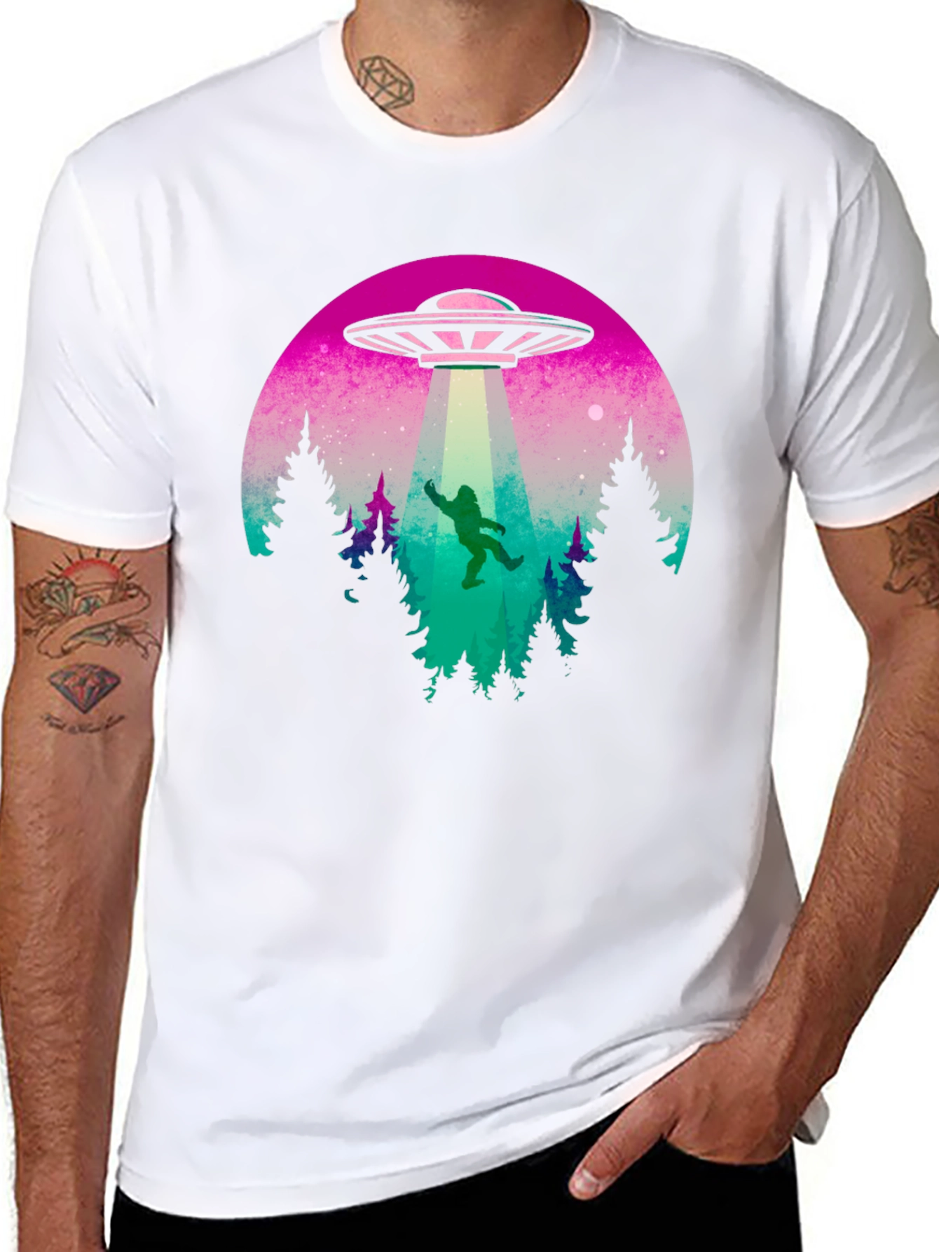 UFO Abduction Bigfoot T-Shirt - Black