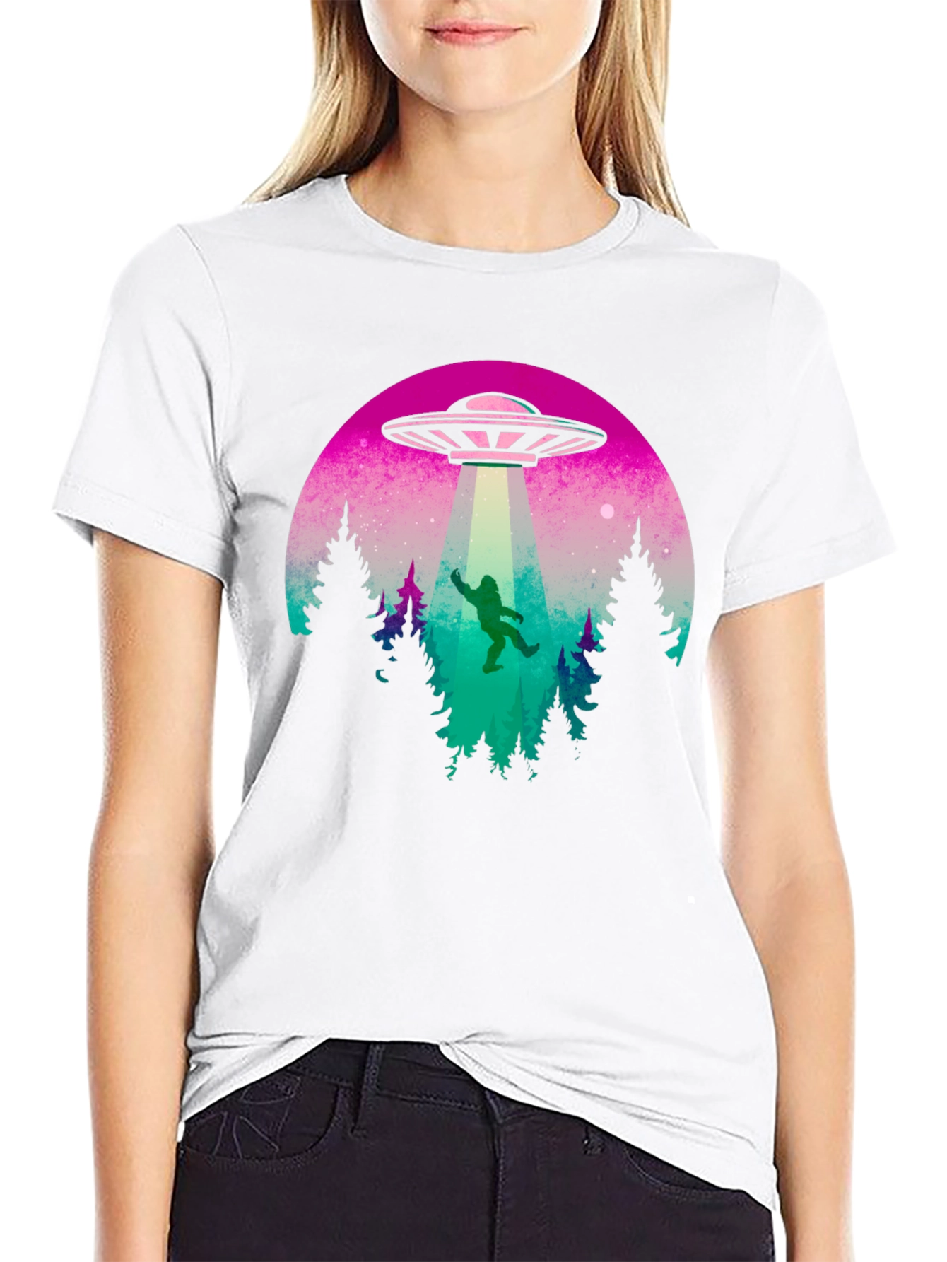 UFO Abduction Bigfoot T-Shirt - Black