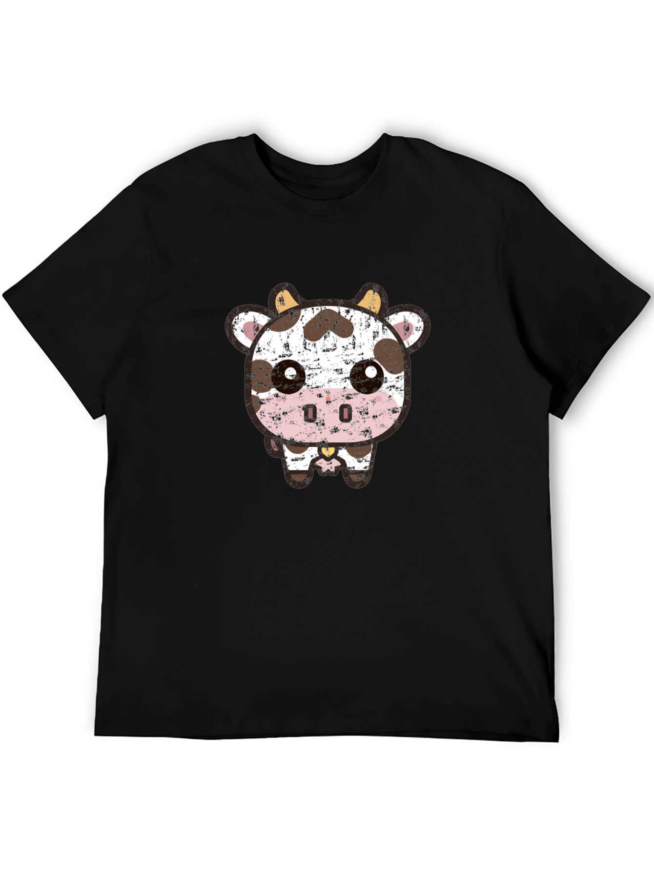 Cute Cartoon Cow Graphic Tee - Black