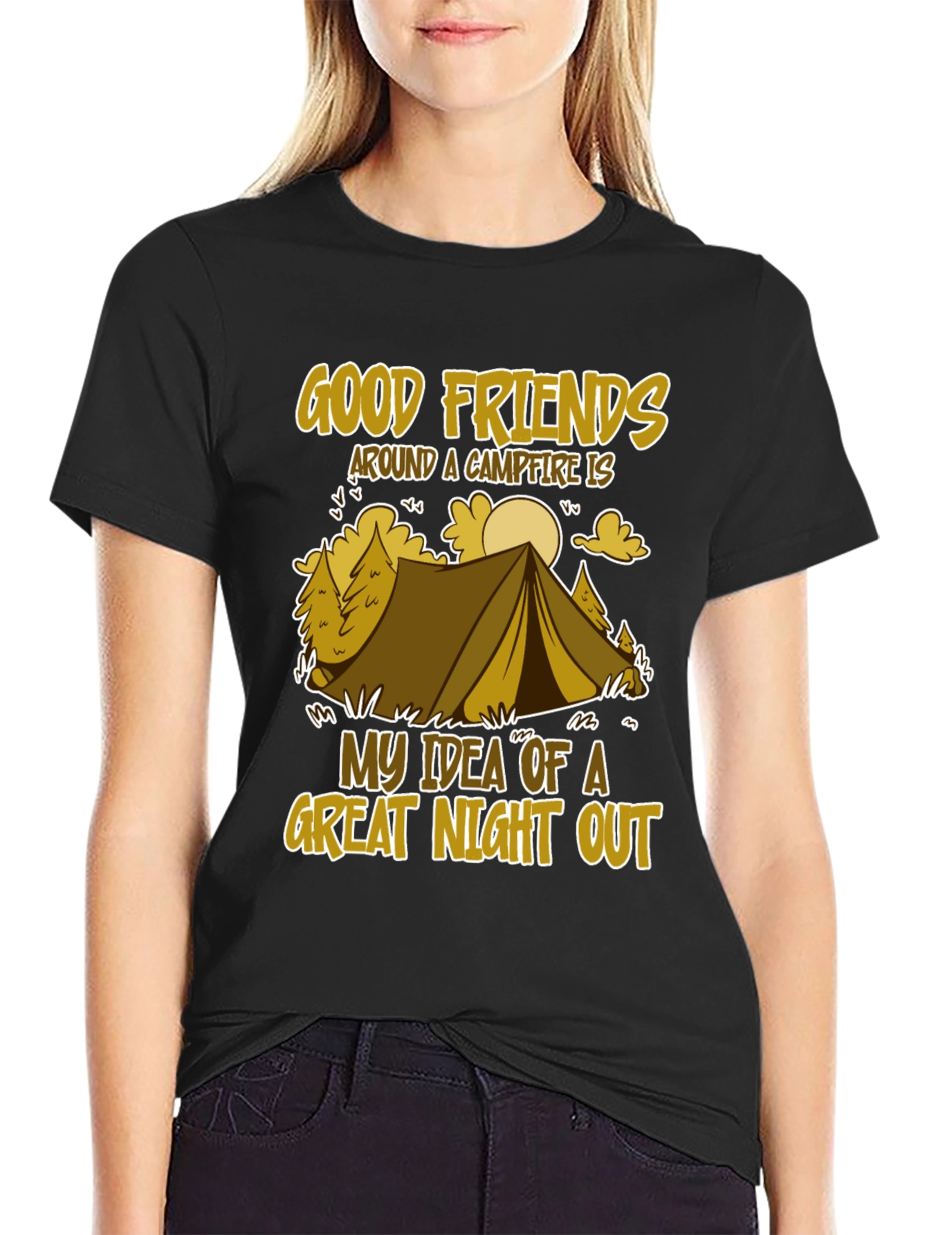 Camping Adventure T-Shirt - Good Friends & Campfire Design