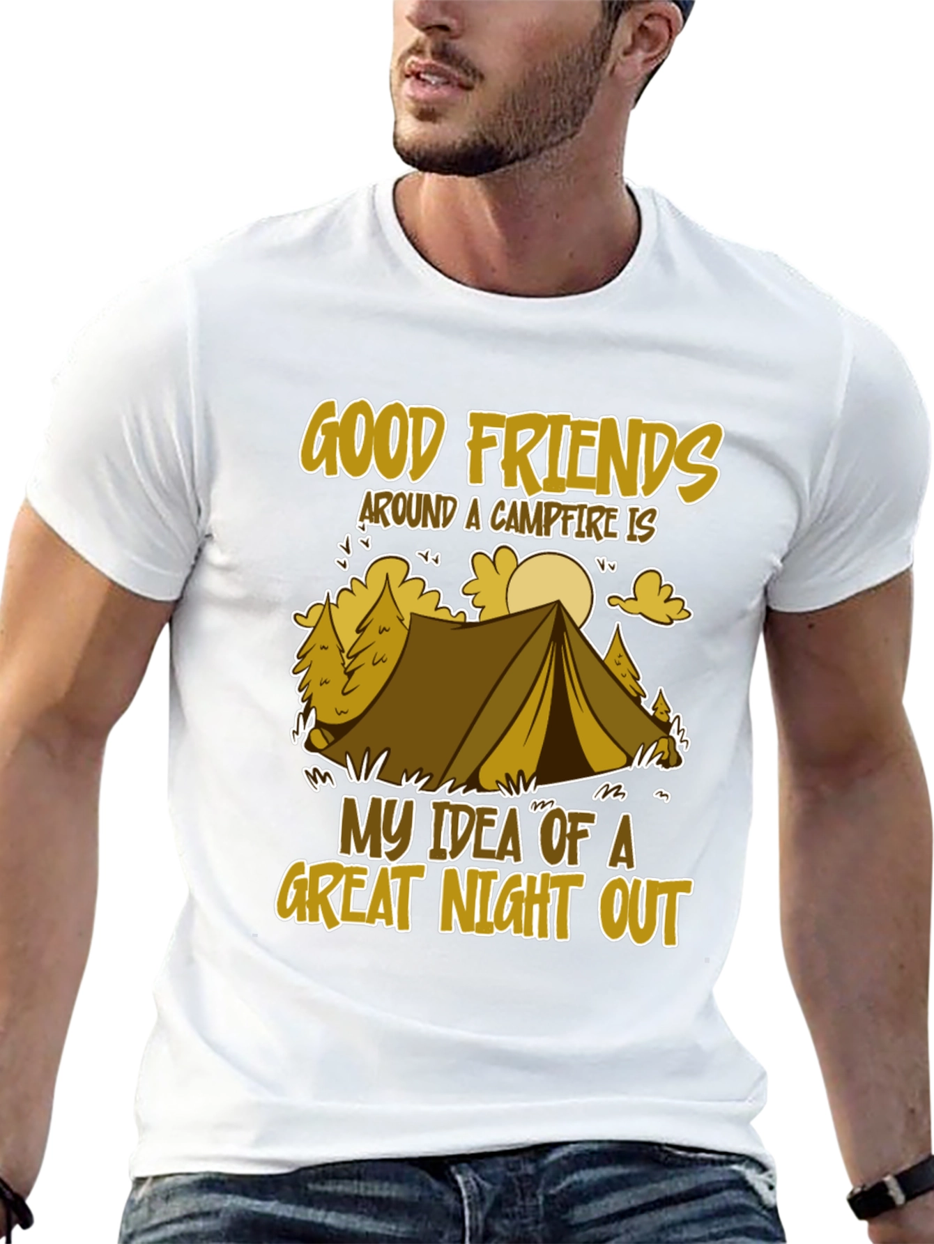 Camping Adventure T-Shirt - Good Friends & Campfire Design