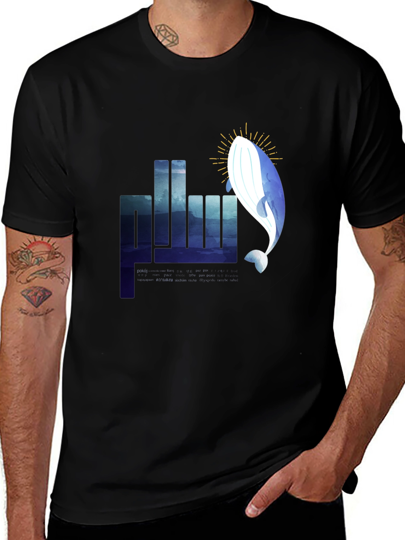 Whale Graphic Tee - Black Cotton T-Shirt