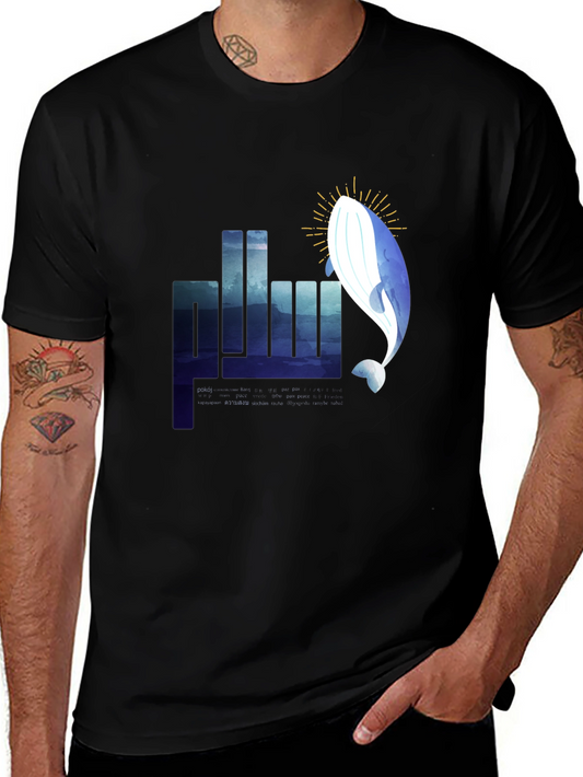 Whale Graphic Tee - Black Cotton T-Shirt