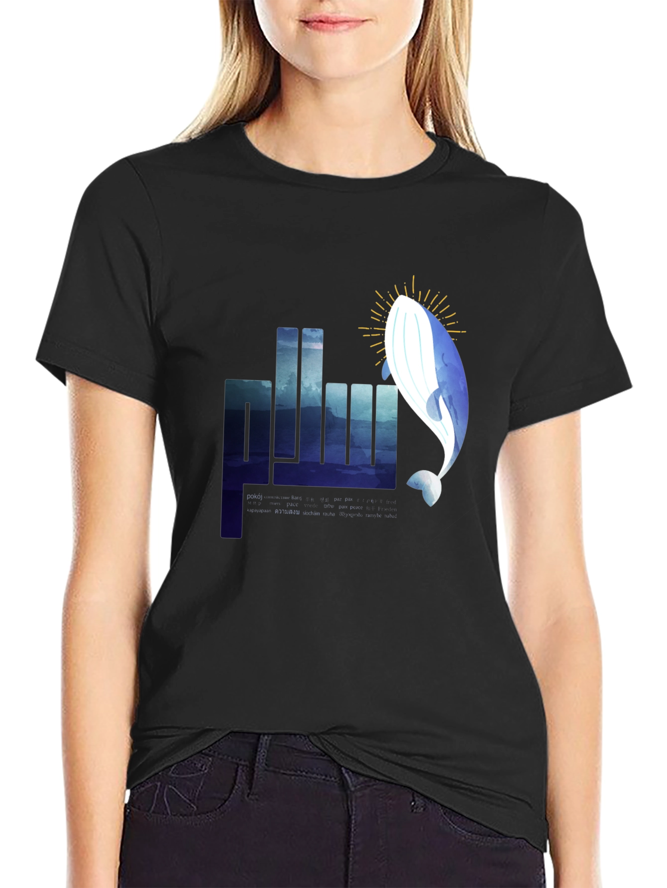 Whale Graphic Tee - Black Cotton T-Shirt