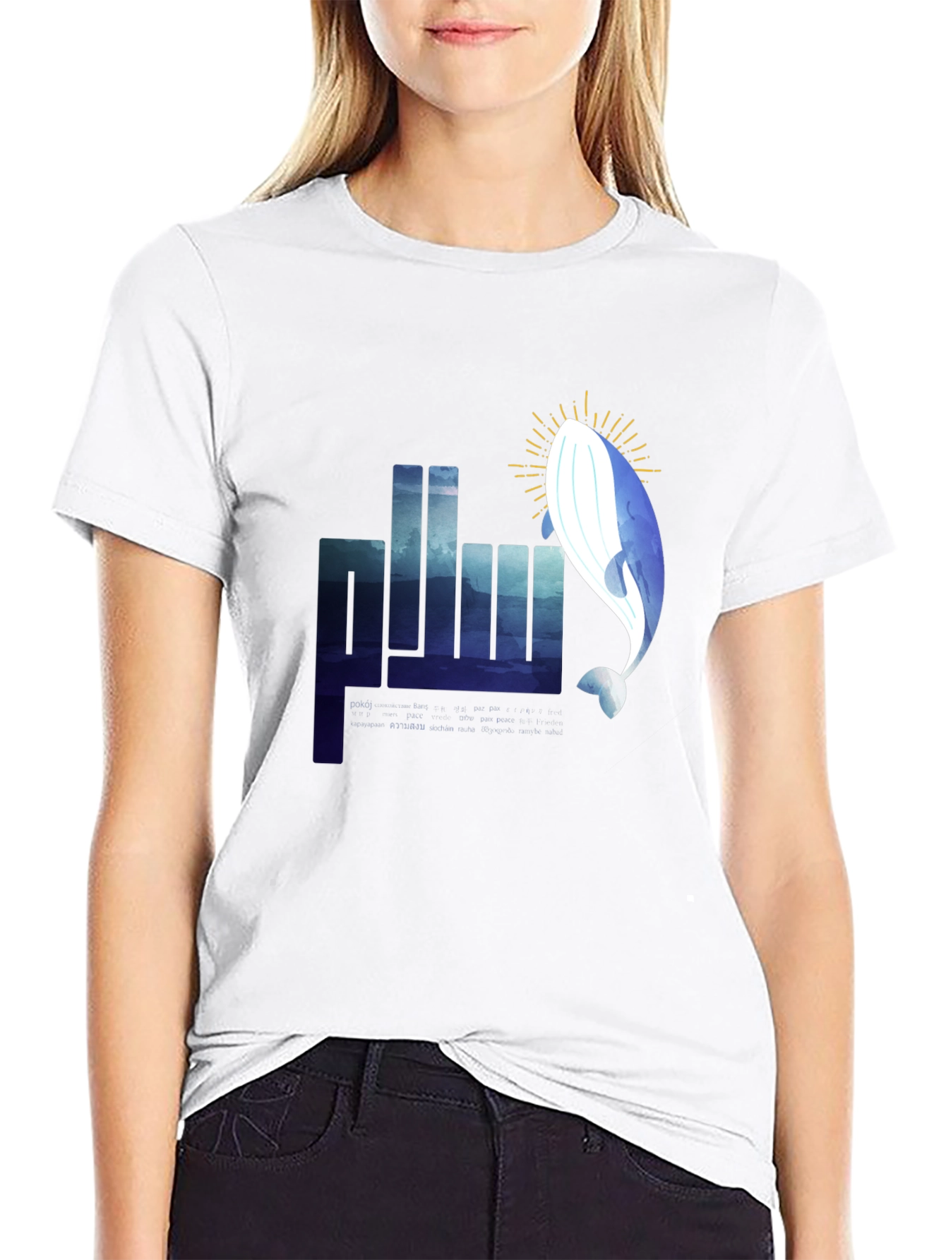 Whale Graphic Tee - Black Cotton T-Shirt