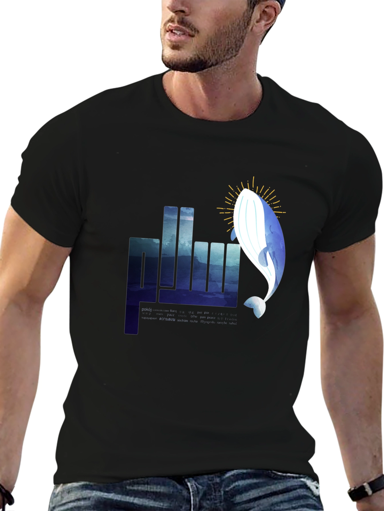 Whale Graphic Tee - Black Cotton T-Shirt
