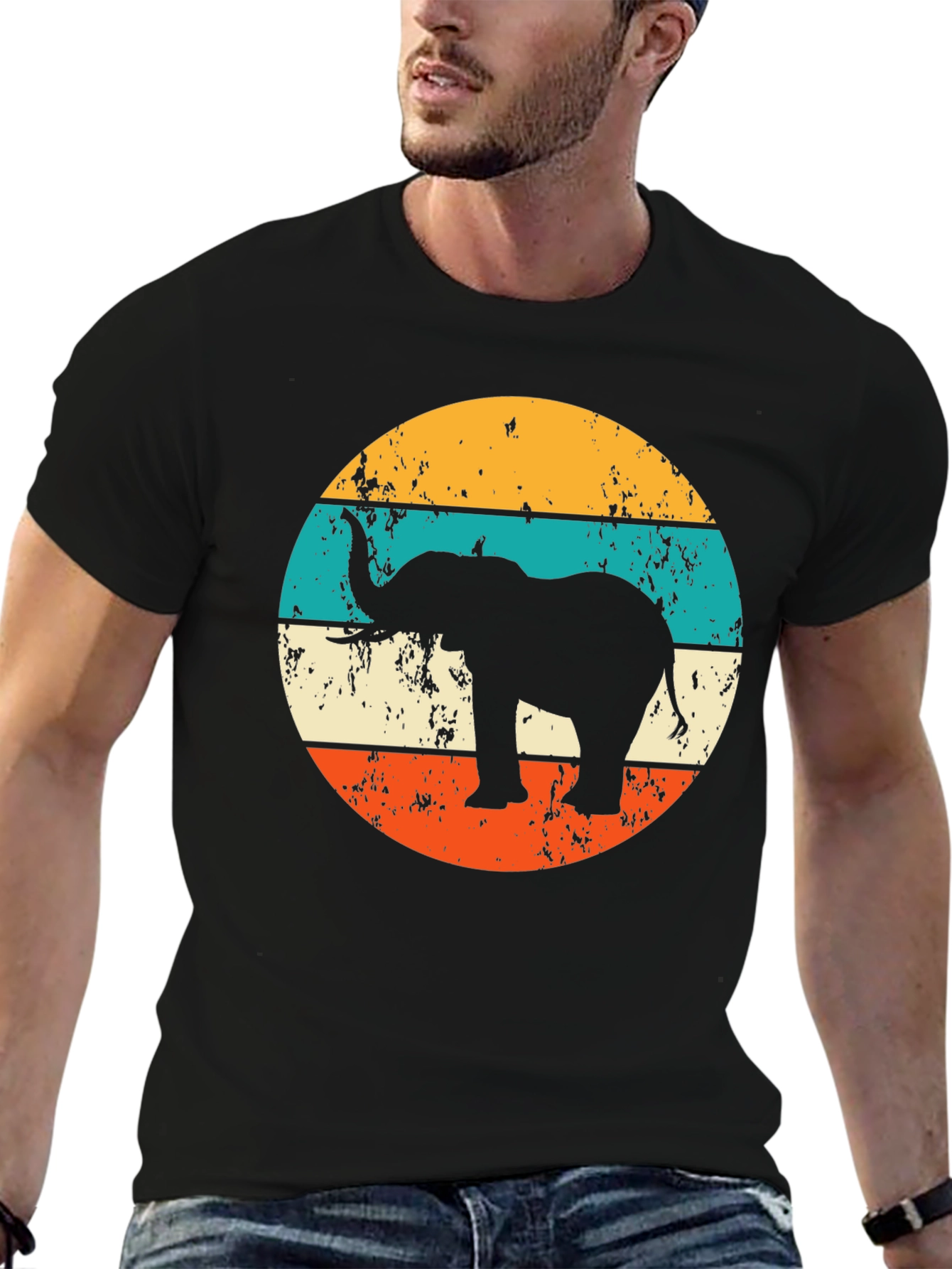Elephant Retro Striped Graphic Tee