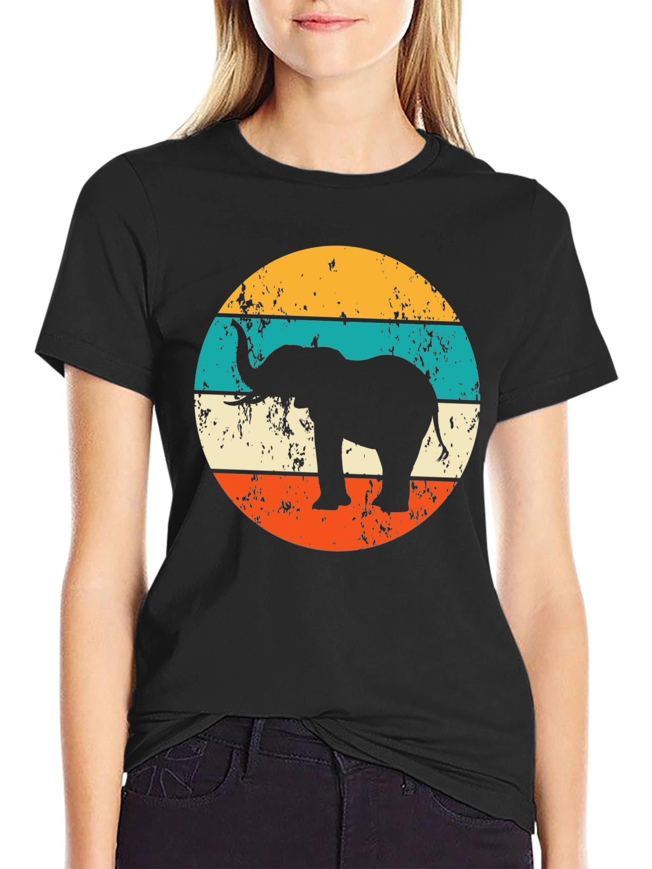 Elephant Retro Striped Graphic Tee