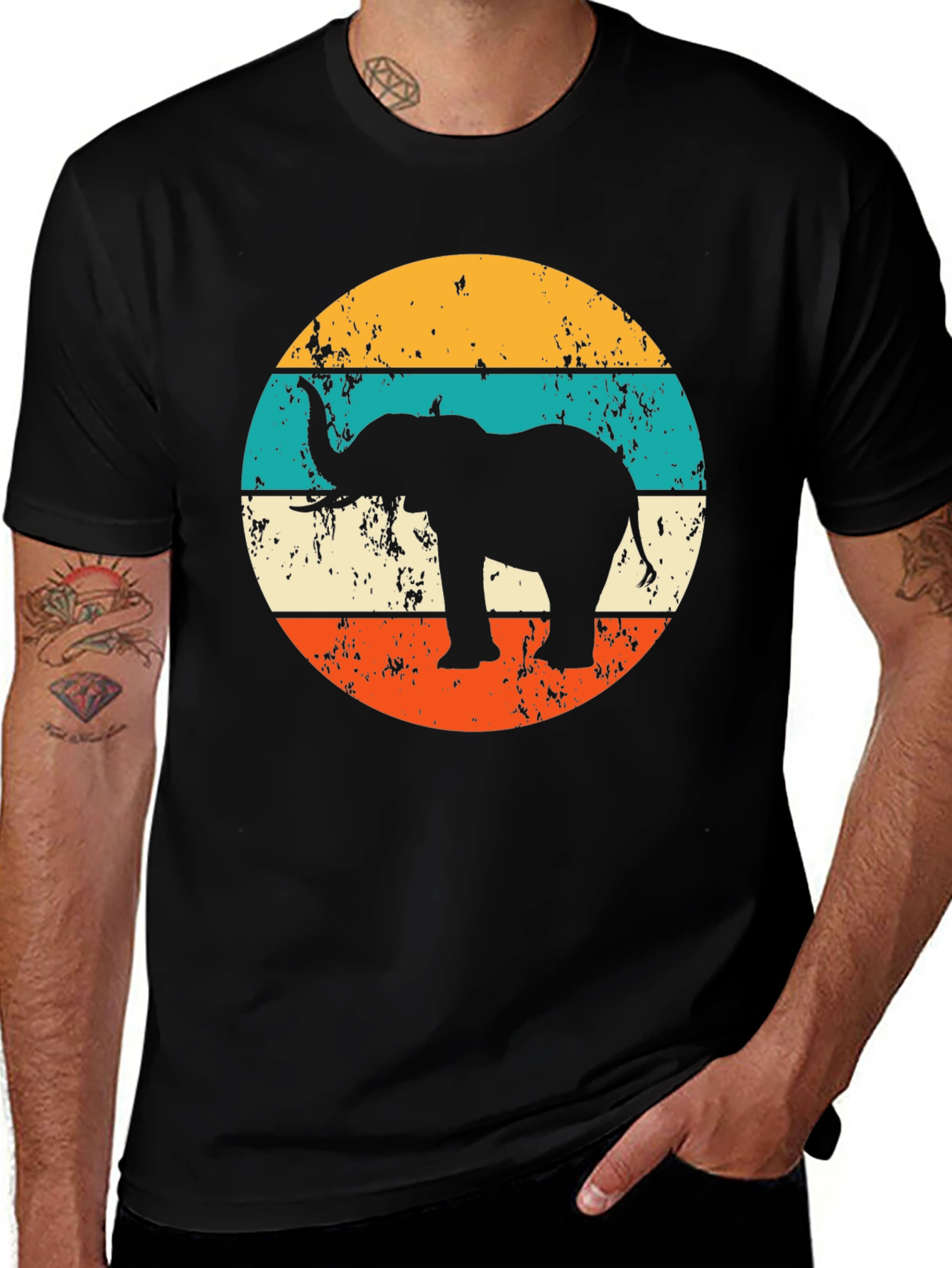 Elephant Retro Striped Graphic Tee