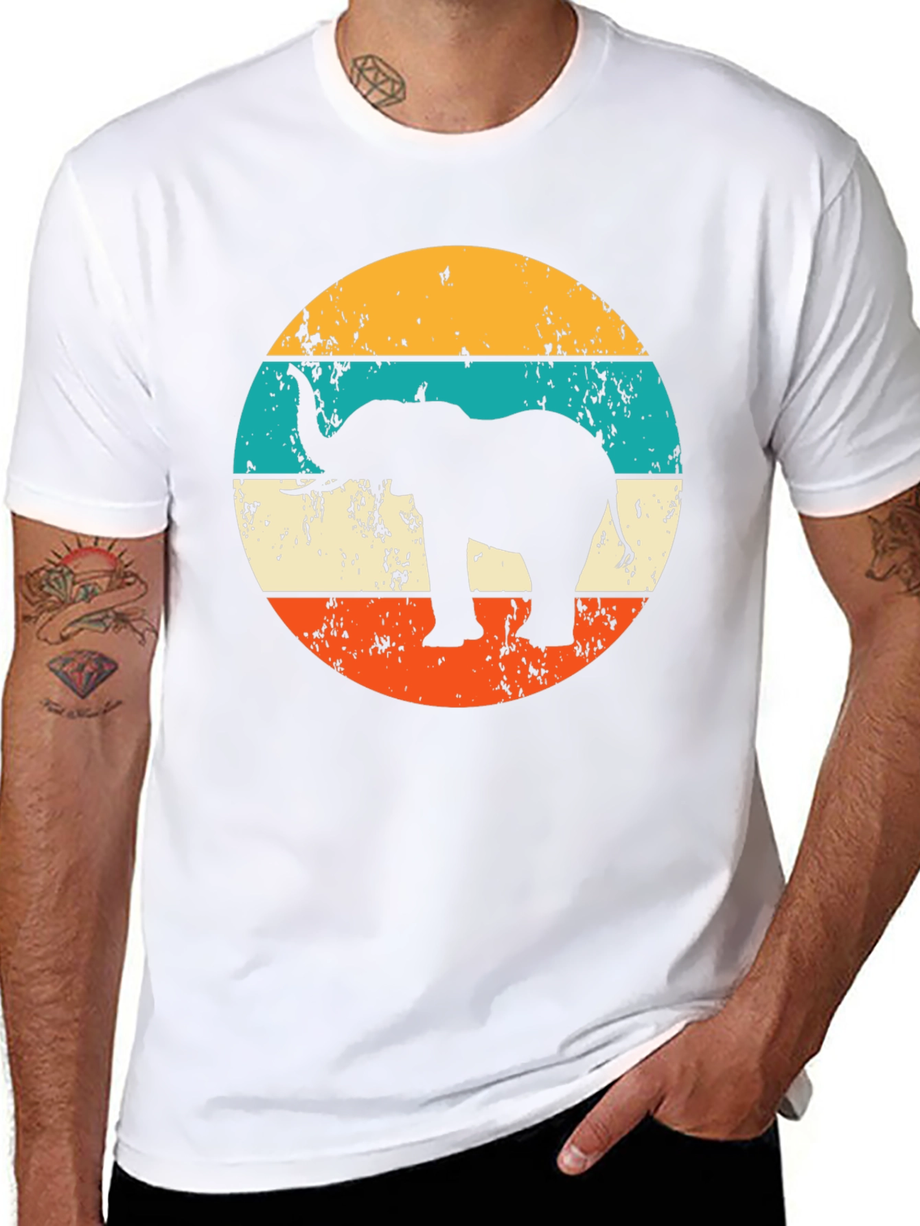 Elephant Retro Striped Graphic Tee
