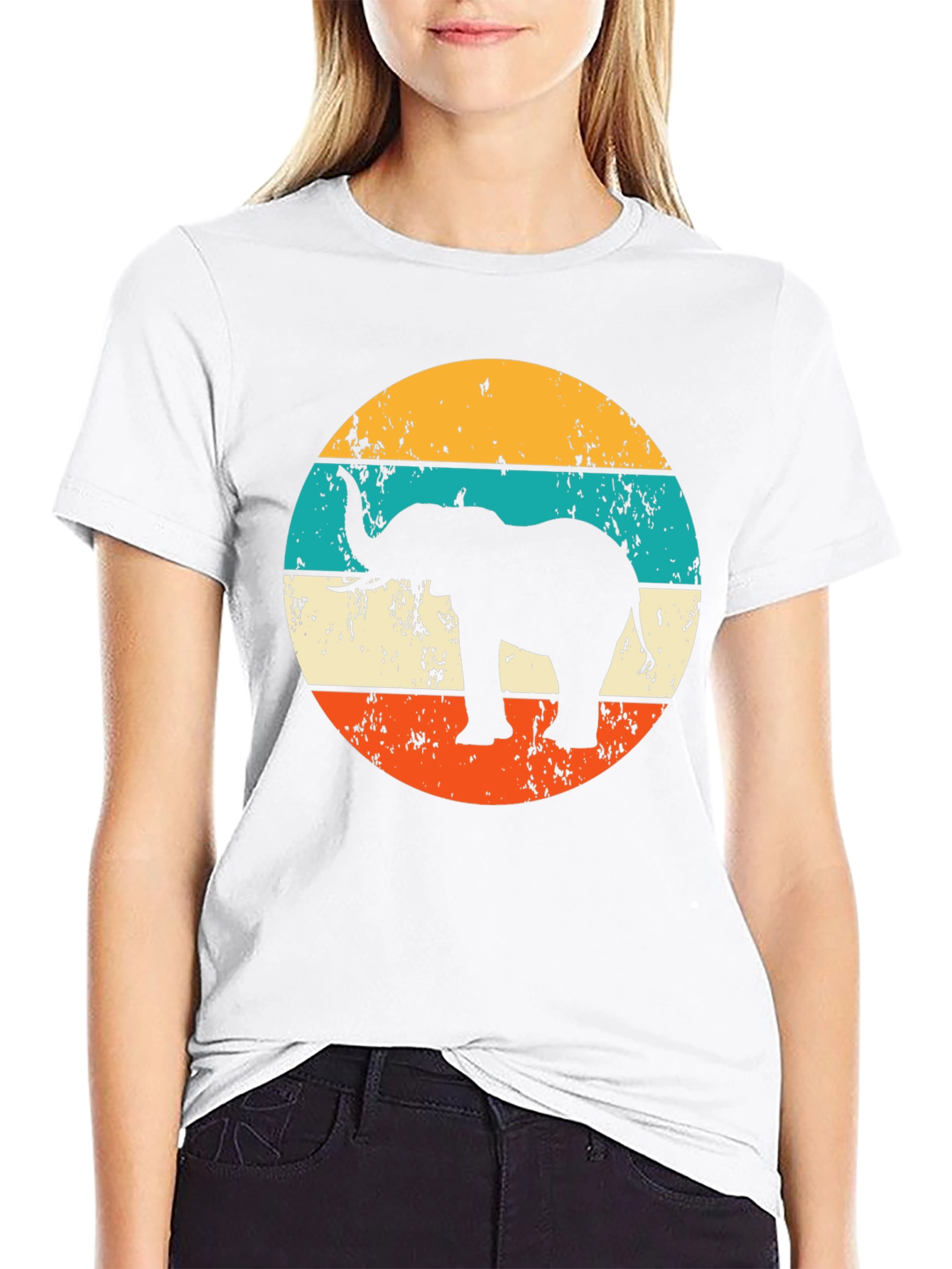 Elephant Retro Striped Graphic Tee