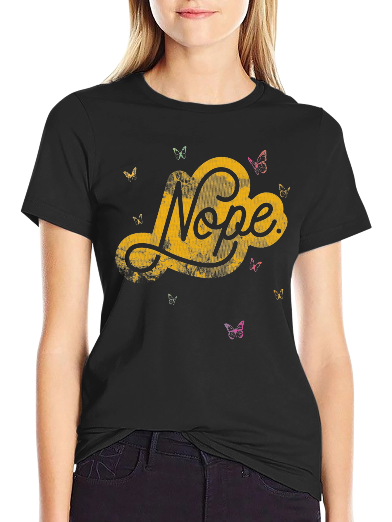 Nope Butterfly Graphic Tee - Trendy Casual Shirt