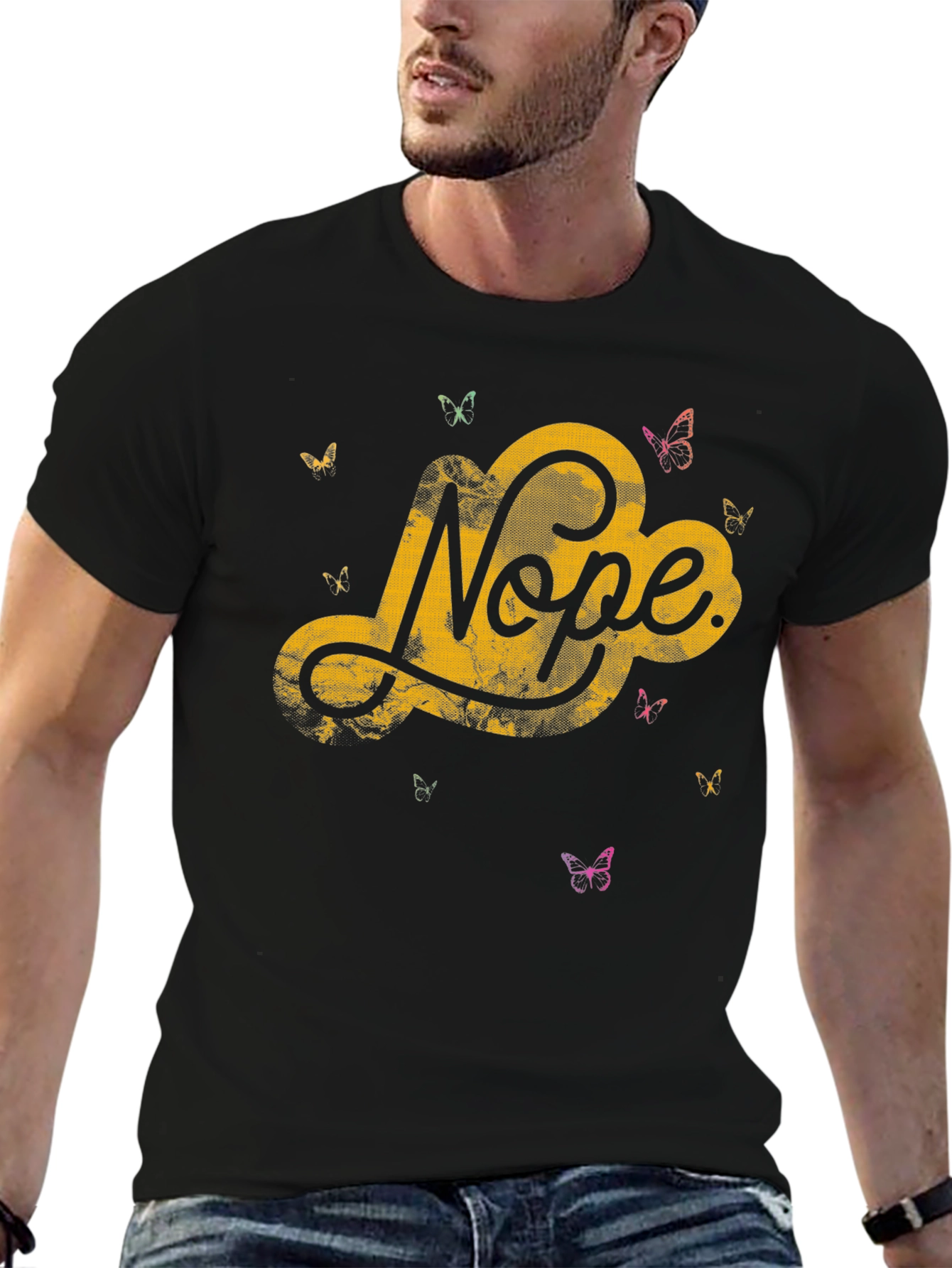 Nope Butterfly Graphic Tee - Trendy Casual Shirt