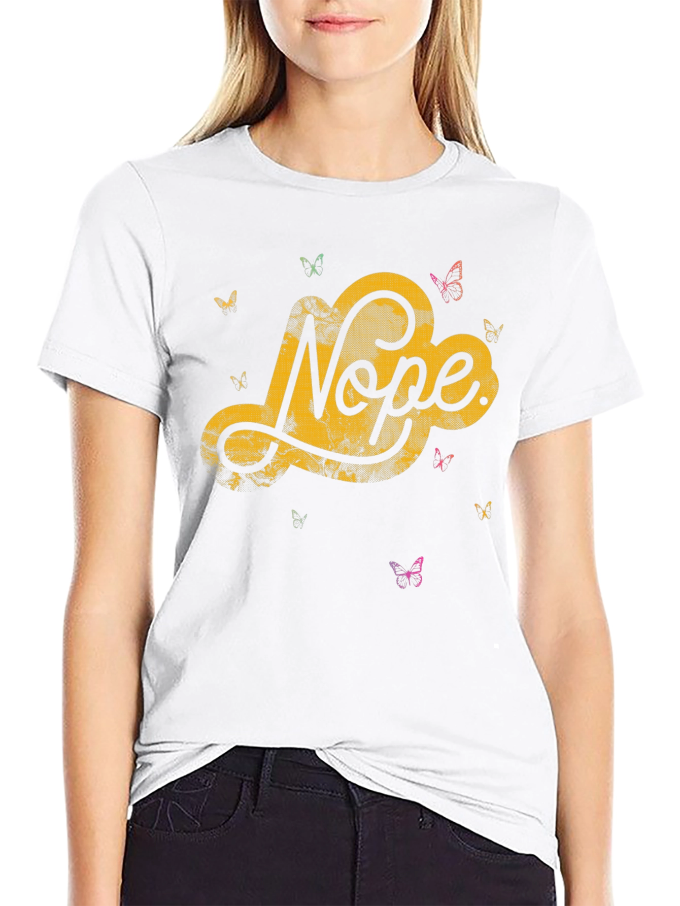 Nope Butterfly Graphic Tee - Trendy Casual Shirt