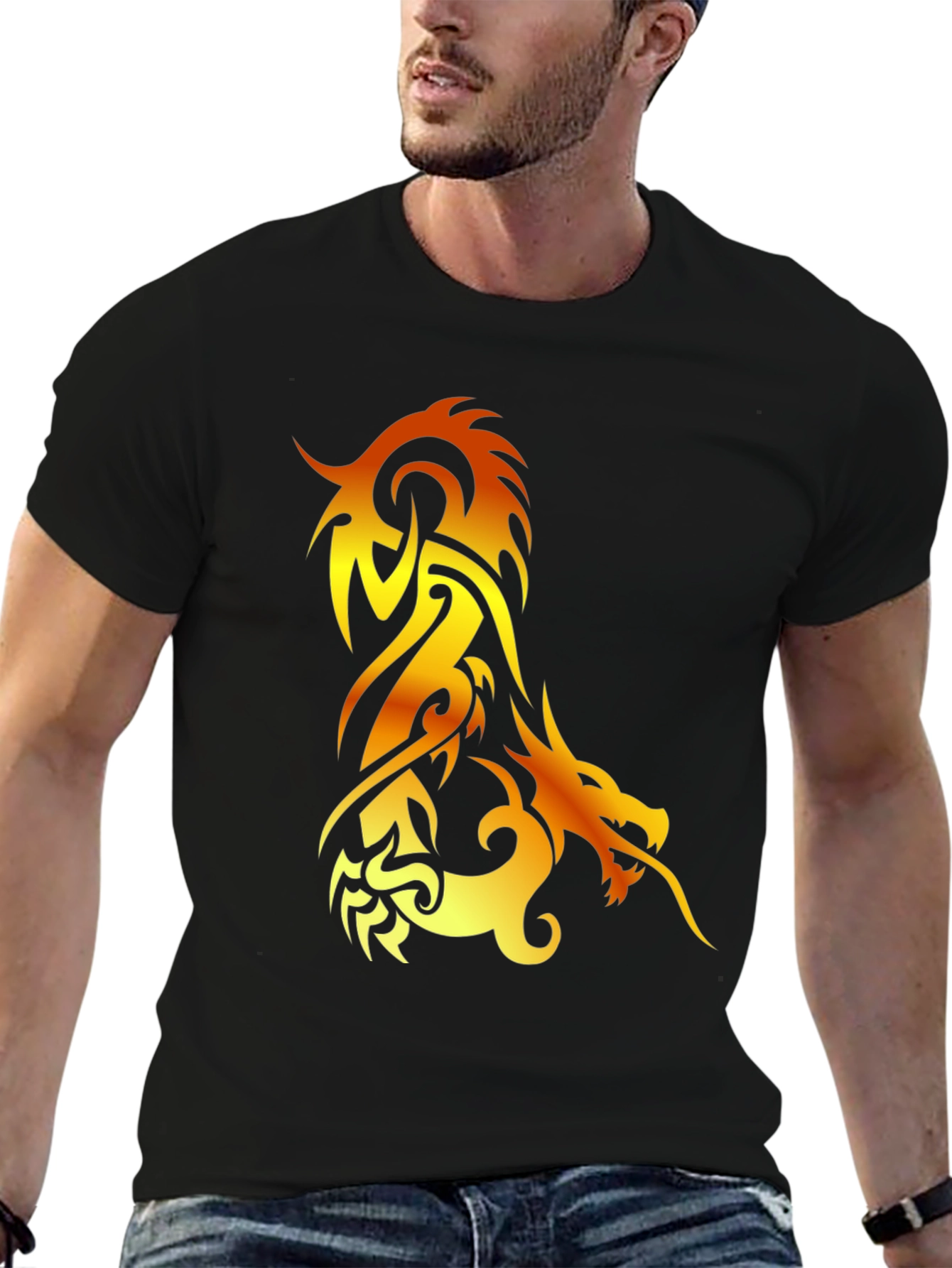 Fiery Dragon Graphic Tee - Black