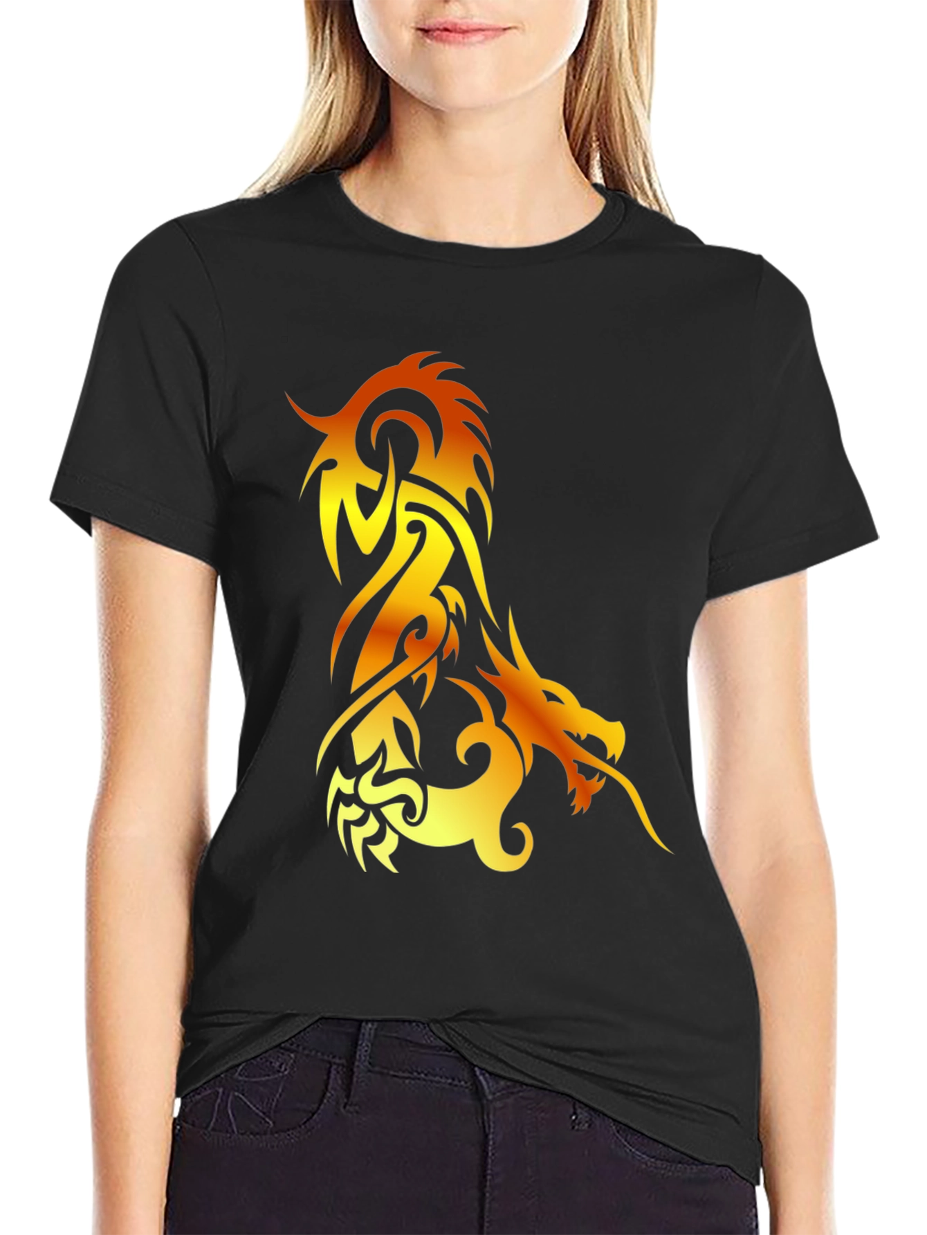 Fiery Dragon Graphic Tee - Black