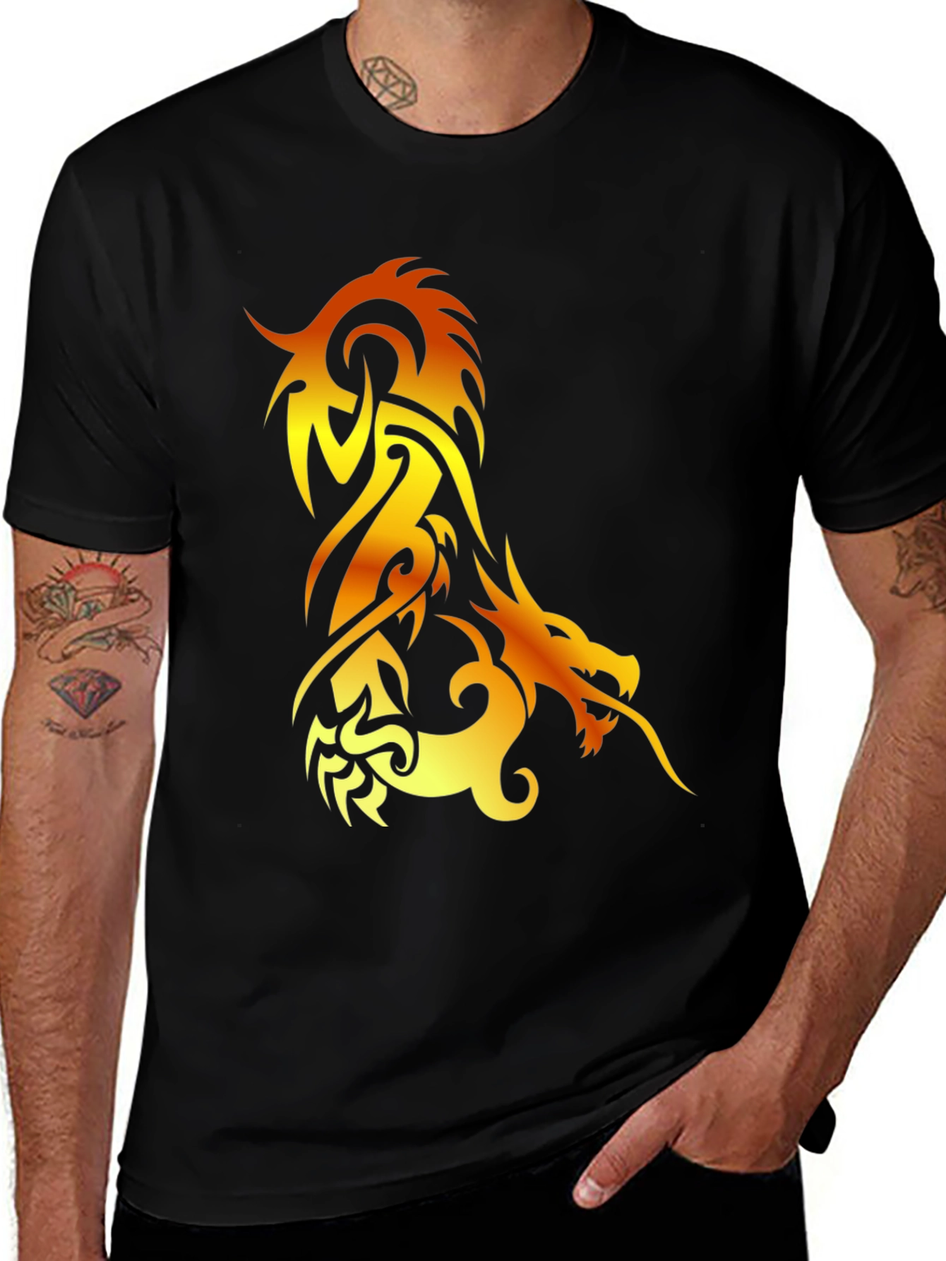 Fiery Dragon Graphic Tee - Black