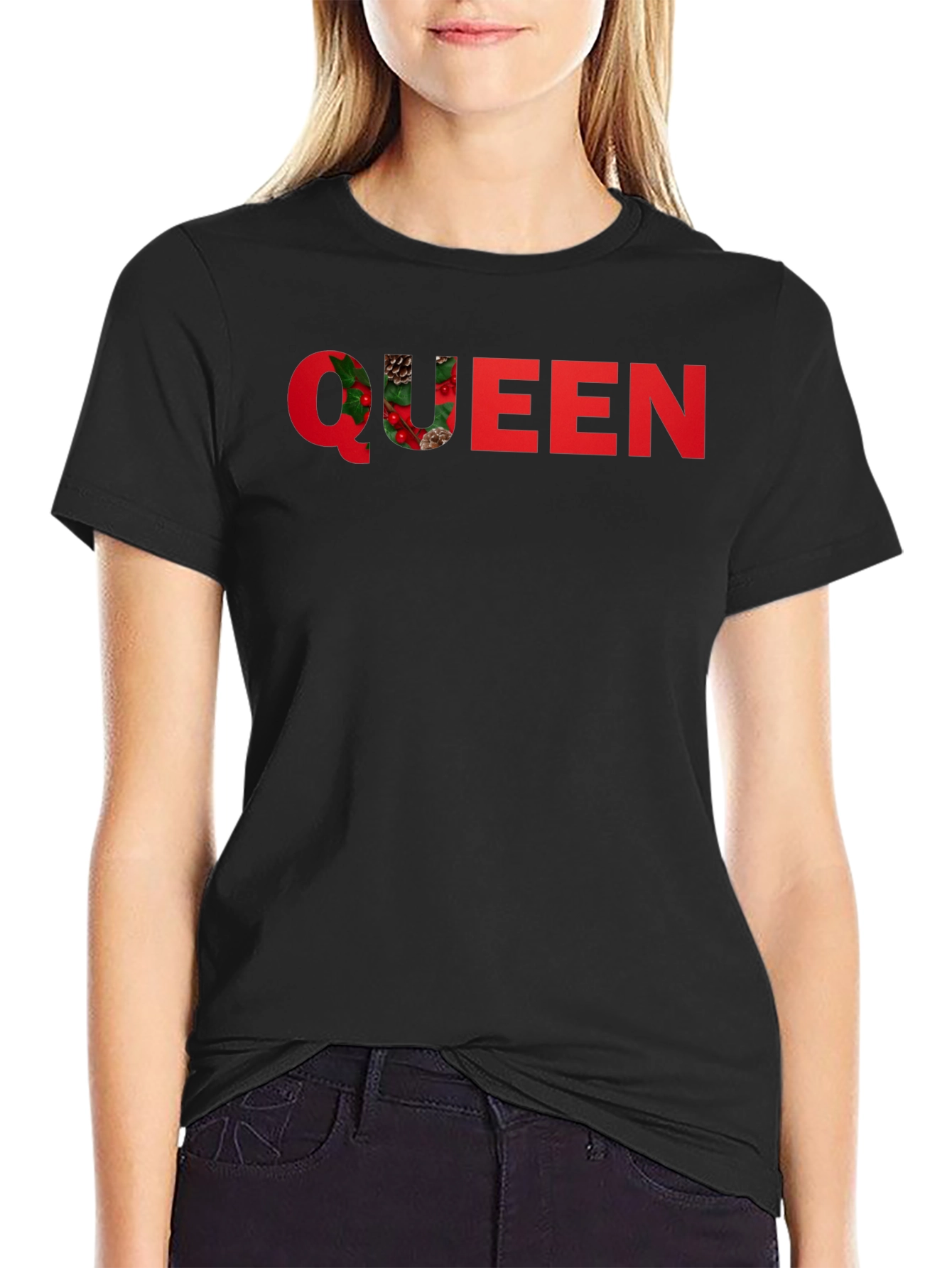 Festive Queen Graphic T-Shirt - Holiday Season Apparel
