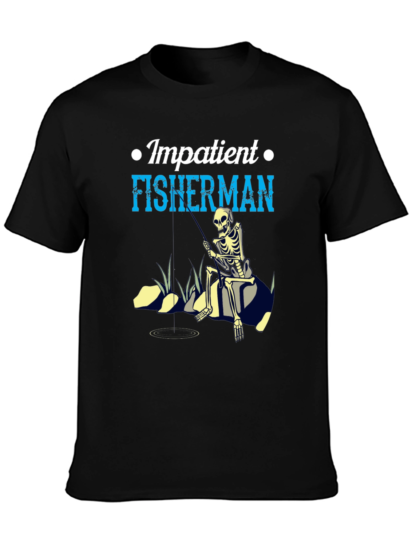 Impatient Fisherman Graphic T-Shirt - Skeleton Design