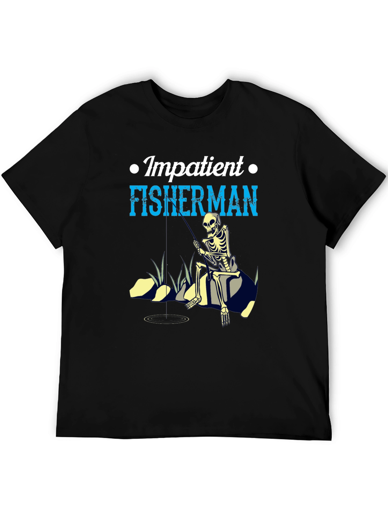 Impatient Fisherman Graphic T-Shirt - Skeleton Design