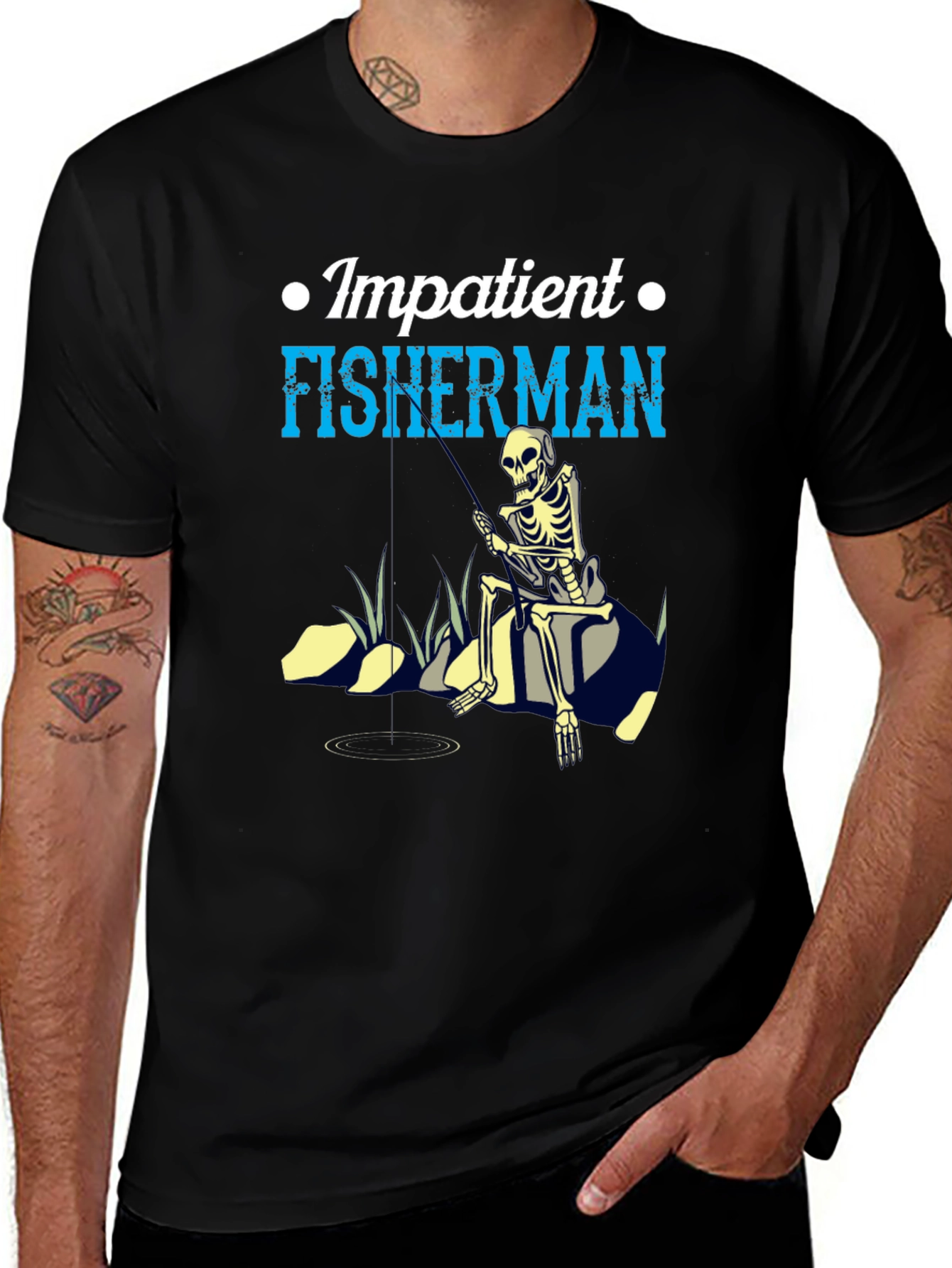 Impatient Fisherman Graphic T-Shirt - Skeleton Design