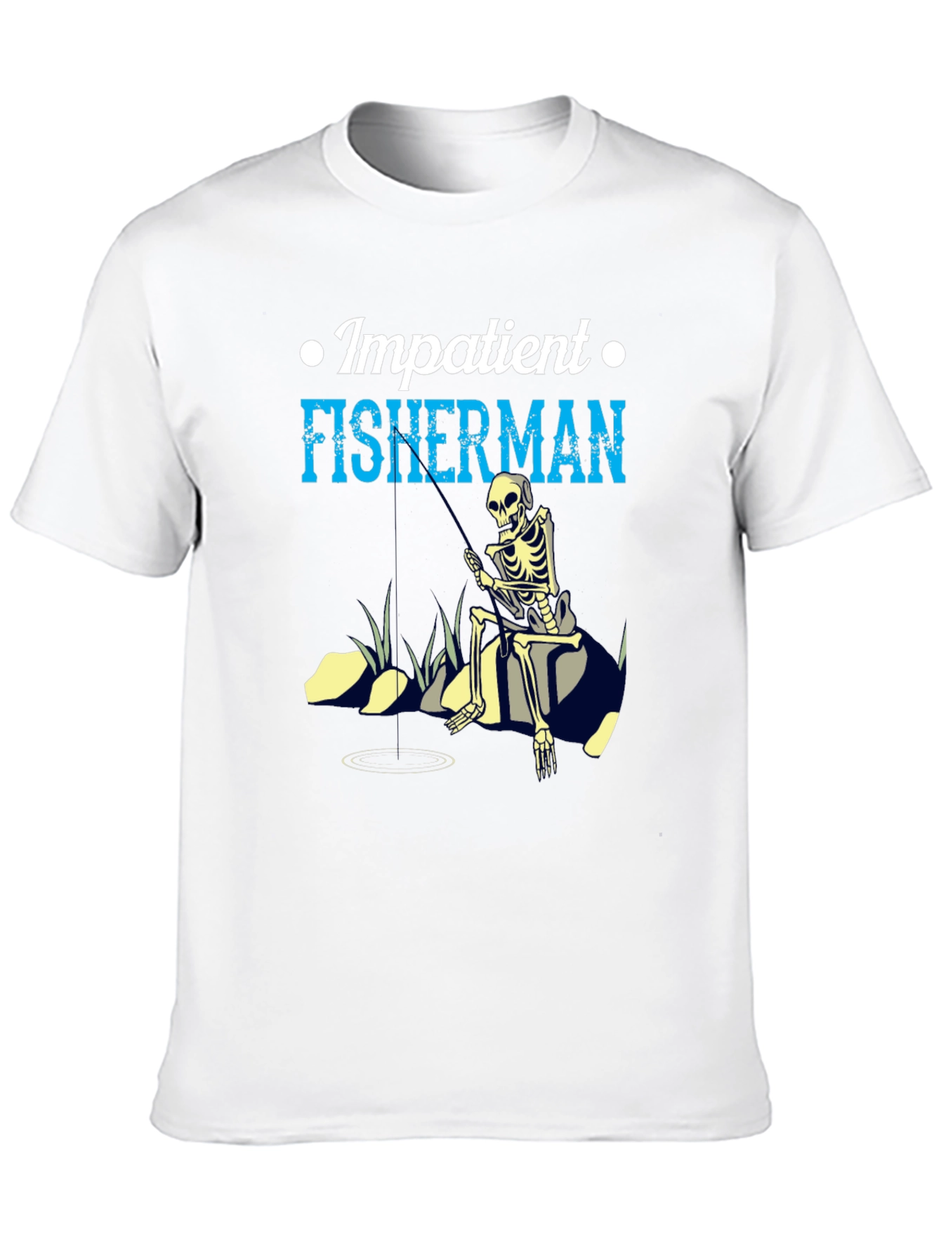 Impatient Fisherman Graphic T-Shirt - Skeleton Design